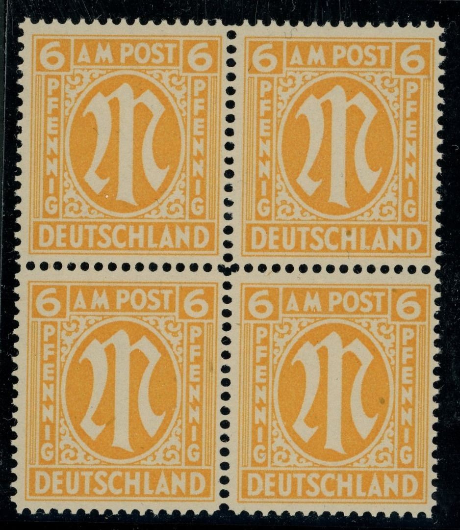 All. Occupation Bizone AMPost Michel No. 13D mint never hinged 4-post block…