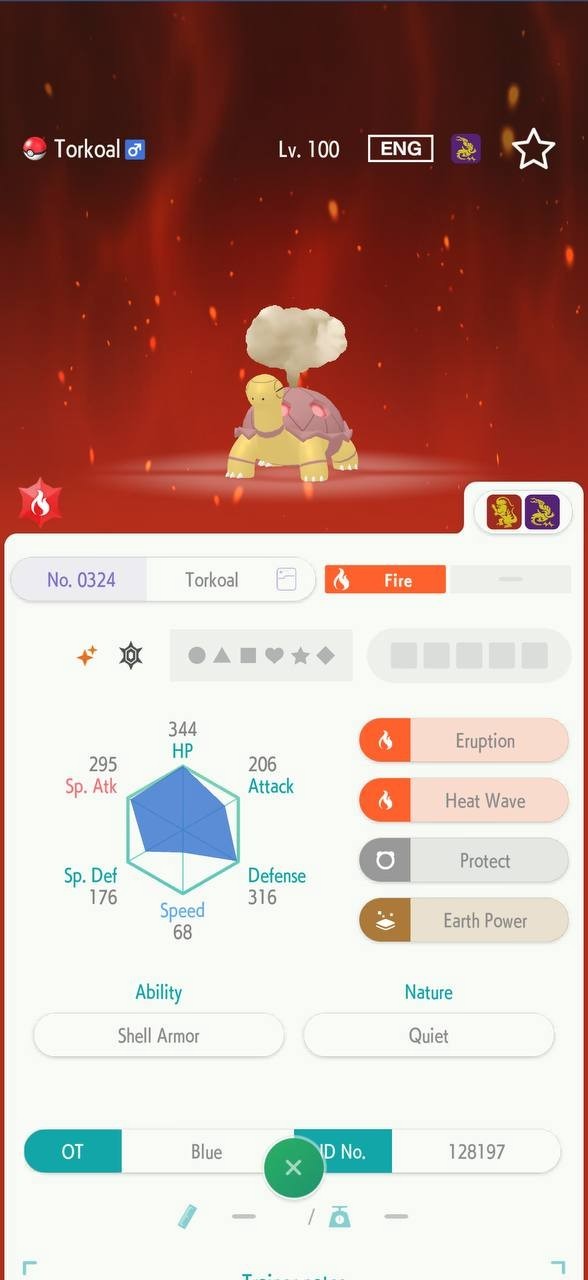 TORKOAL🔥6IV SHINY POKEMON HOME🔥Pokemon CHAMPIONS BATTLE READY SCARLET VIOLET