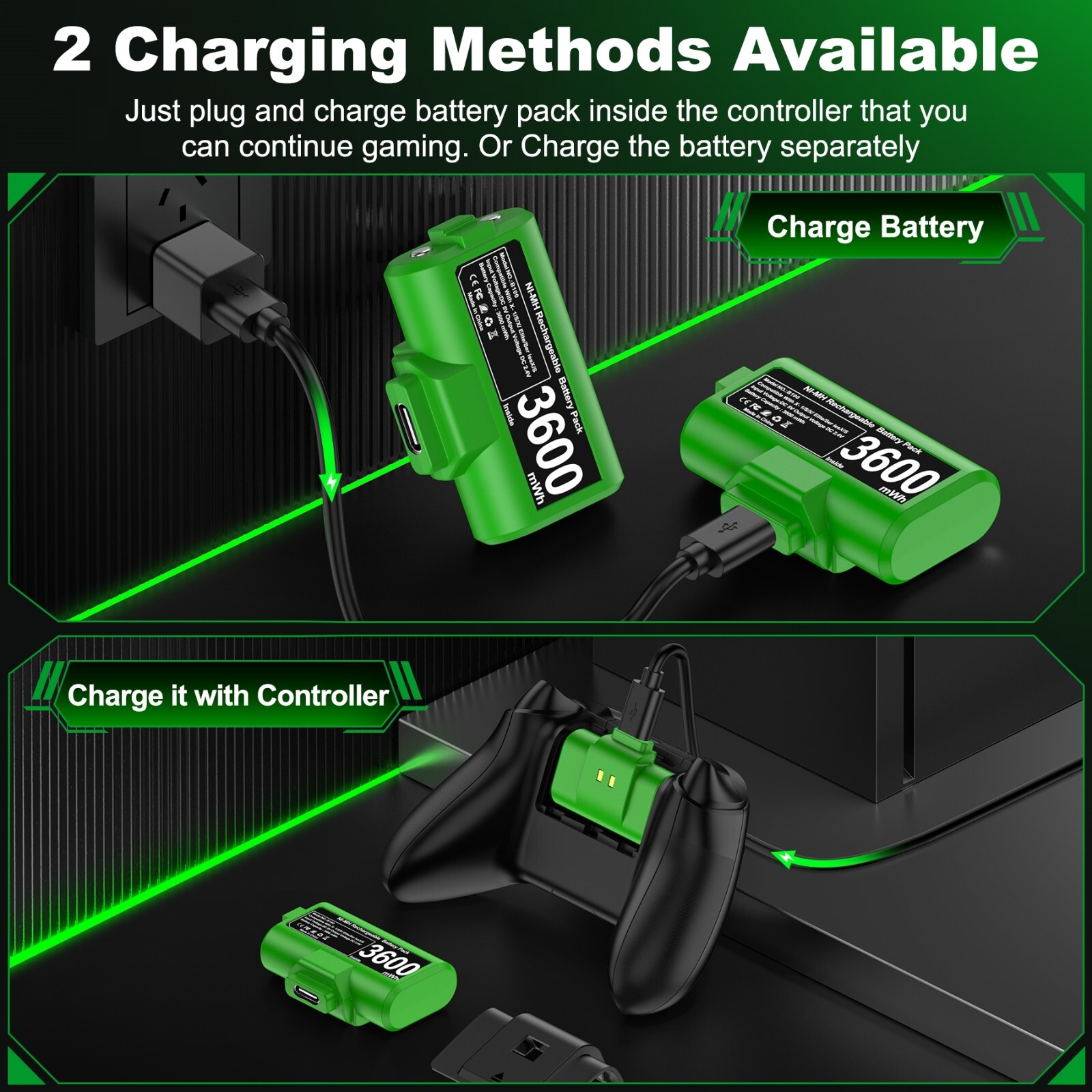 Rechargeable Battery Pack For XBox One X/S Series X/S Controller & Charger Cable