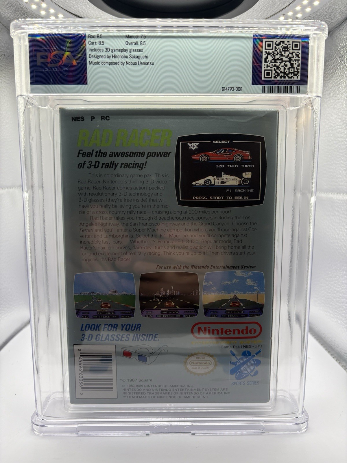 1987 Rad Racer NES Nintendo Sports Series Oval SOQ REV-A PSA 8.5 CIB Graded