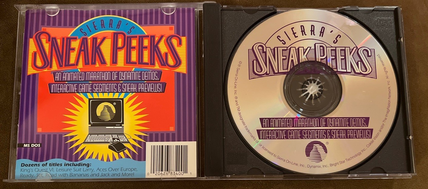 SIERRA SNEAK PEEKS CD-ROM Demo Disc 1993 PC GAME PREVIEW SOFTWARE RARE DYNAMIX