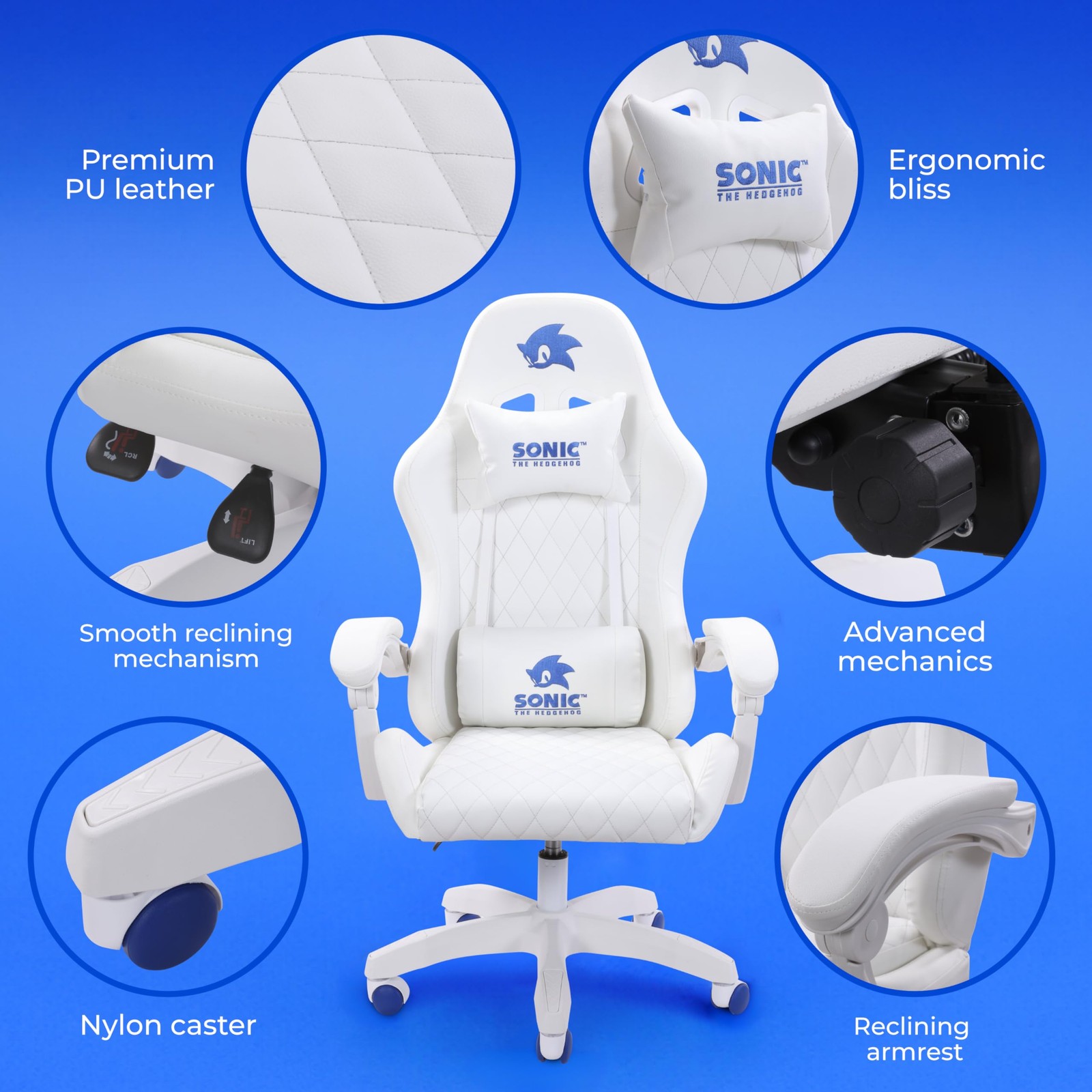 Sonic the Hedgehog – Gaming Chair, Ergonomic PU Leather, Reclining
