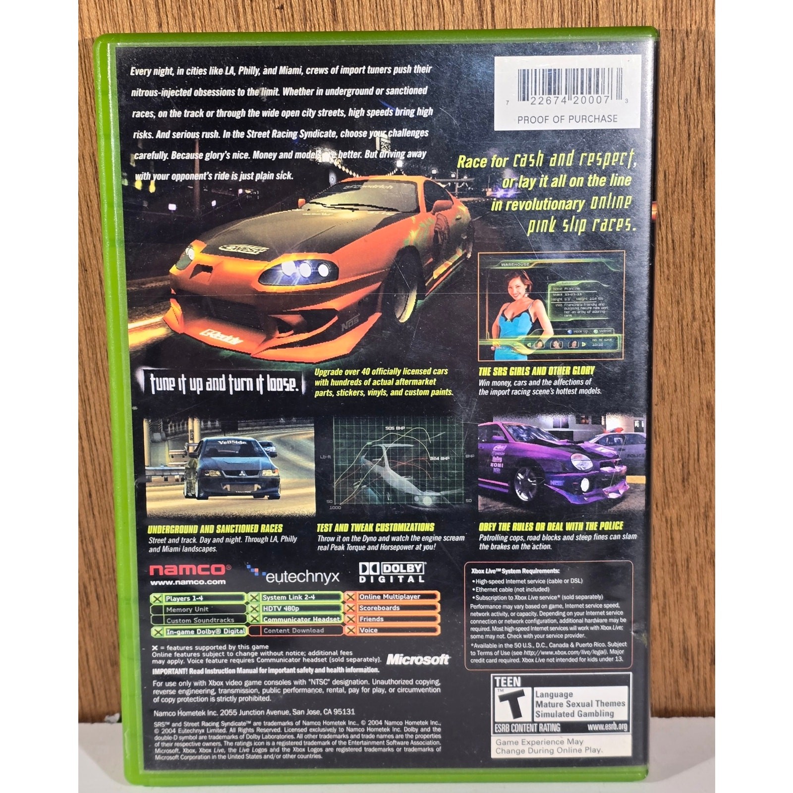 Xbox SRS Street Racing Syndicate CIB Complete Namco Racing Game