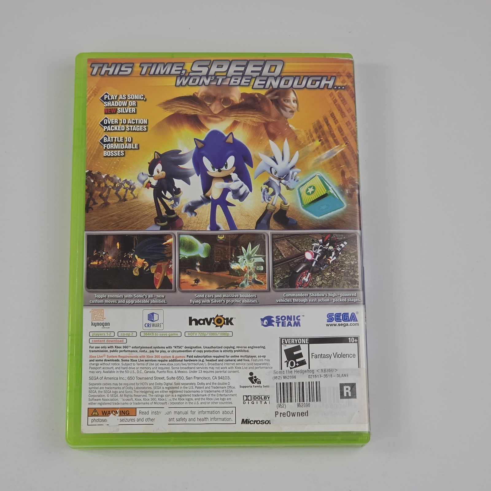 Sonic the Hedgehog (Microsoft Xbox 360, 2006) Tested Game No Manual VG