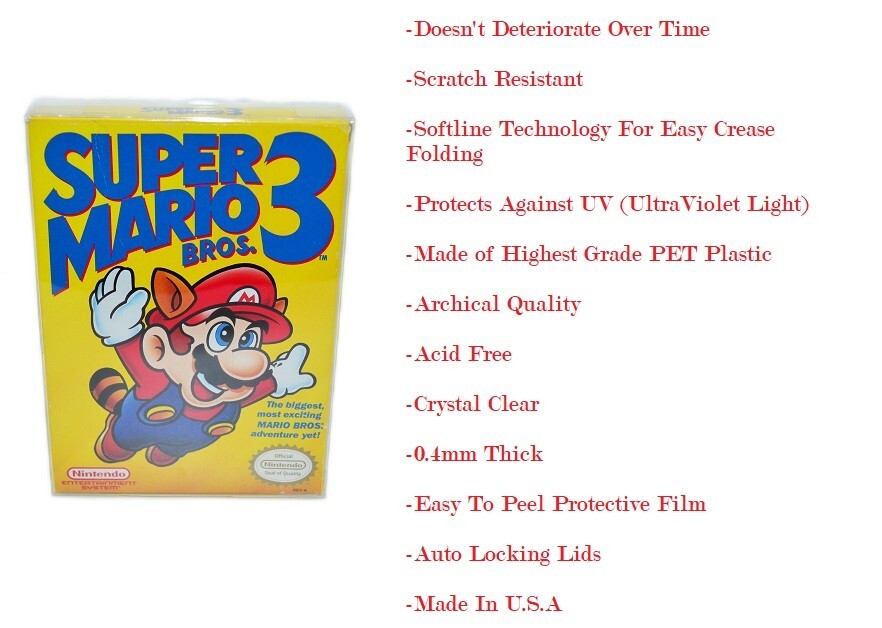 5 Plastic Protective Protectors Cases Sleeves Display Boxes For Nintendo NES