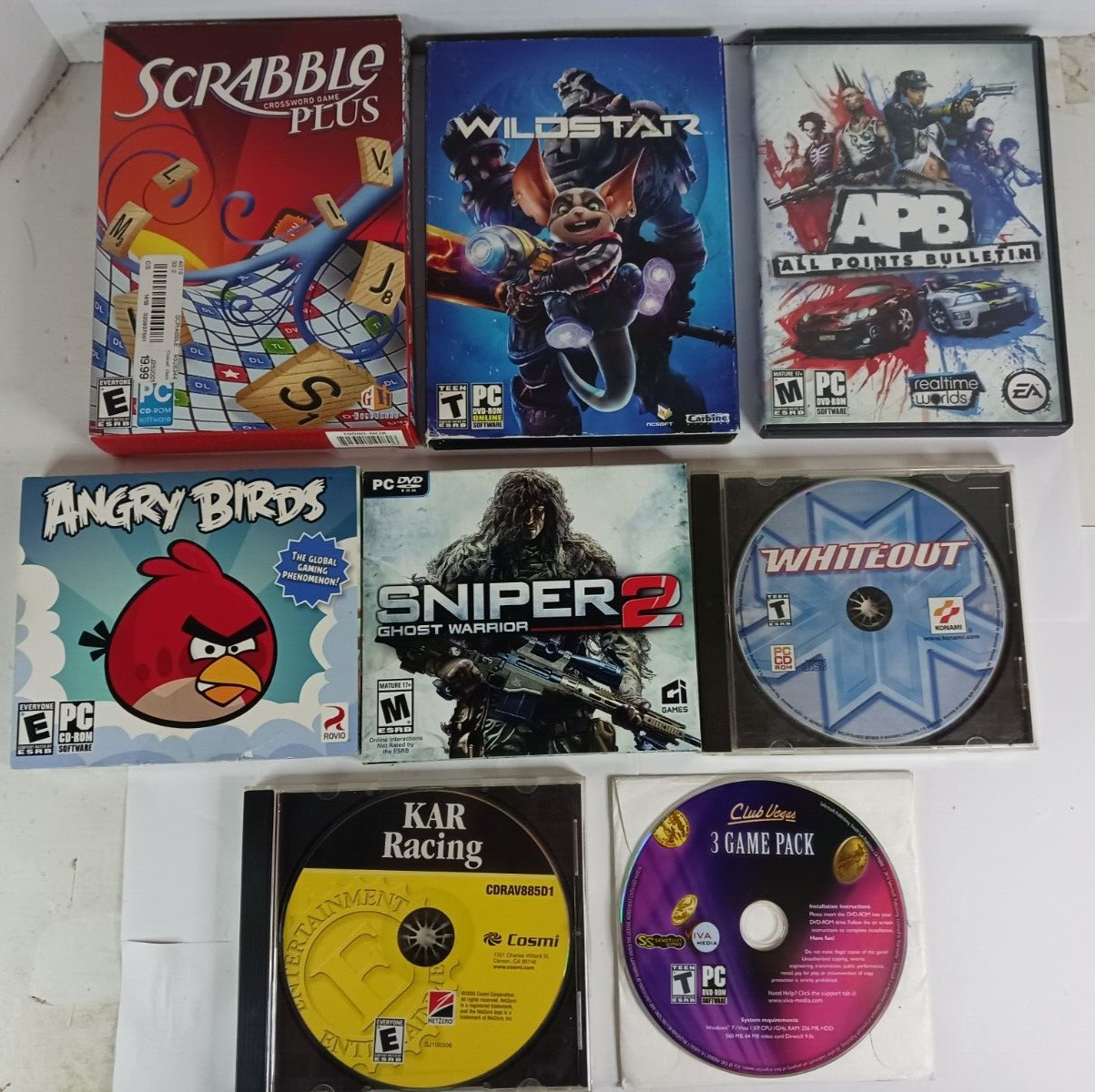 PC Games Lot Of 13 From The 2000s-10s Scrabble Plus Pacman Sniper 2 Wildstar F1