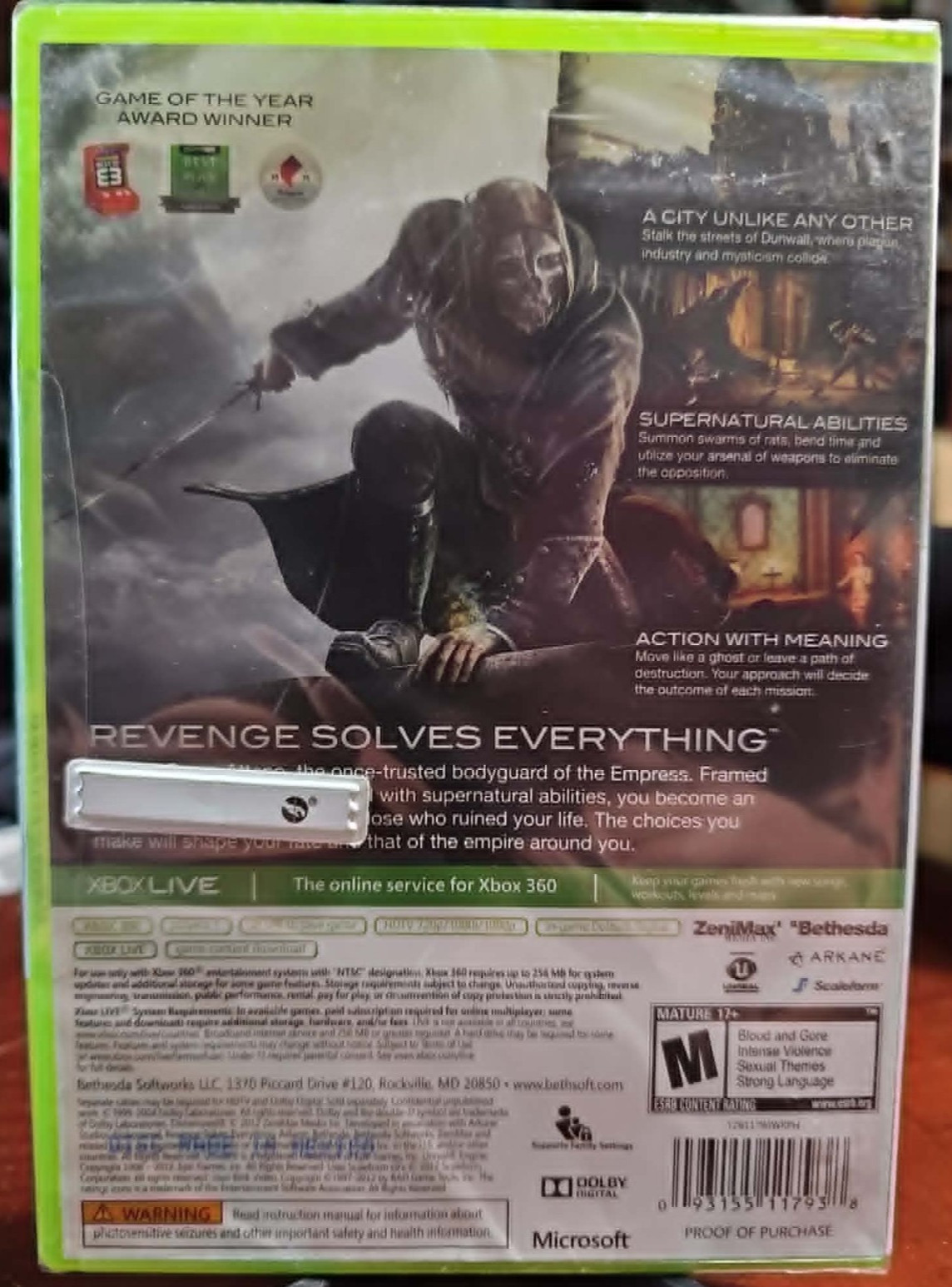 Dishonored (Microsoft Xbox 360, 2012) Brand New Sealed