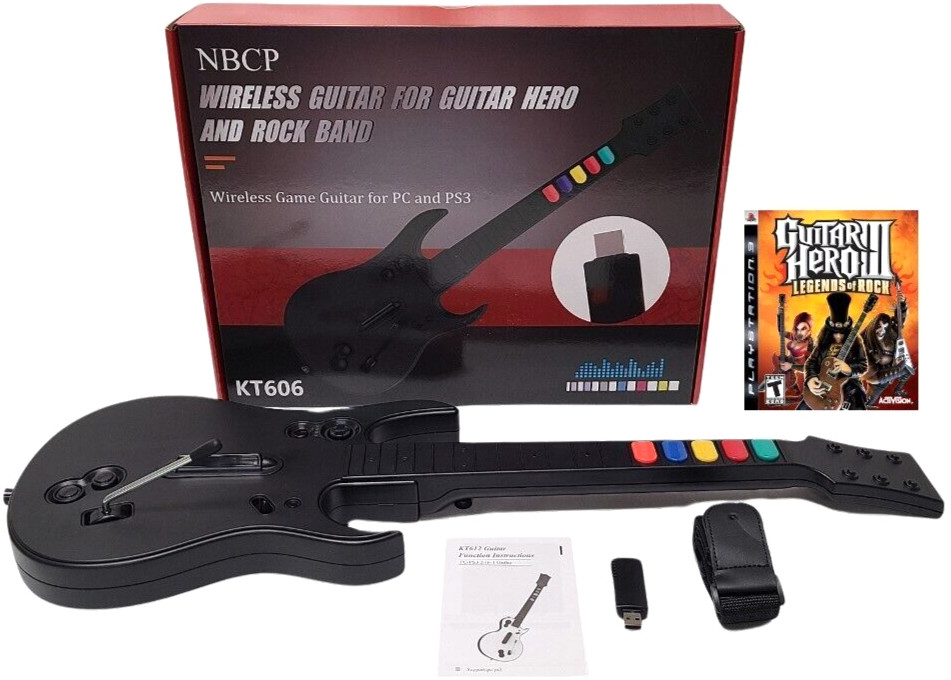 NEW PS3 Guitar Hero III 3 Game & 2x Rock Band Wireless Controller Bundle Set Kit