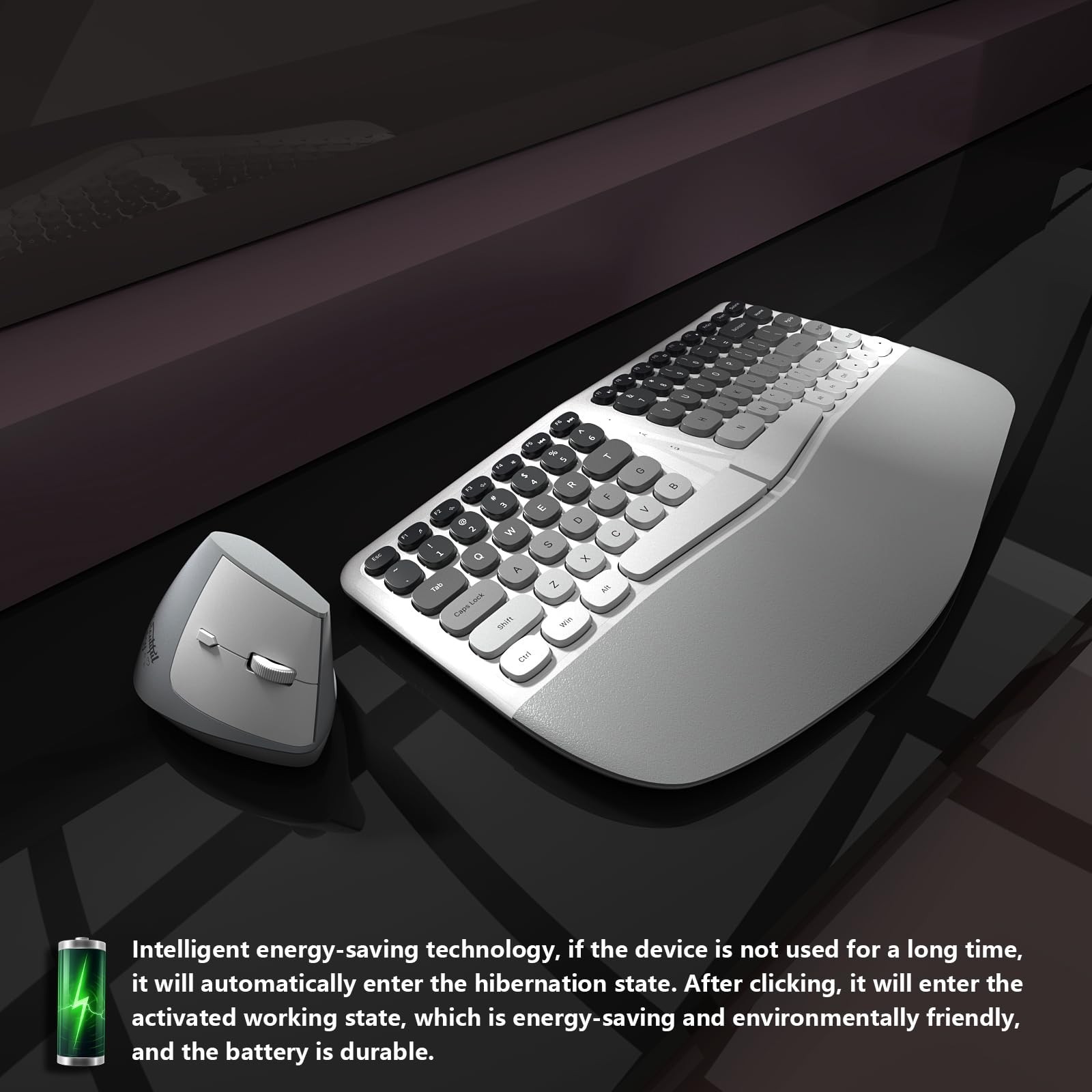 Ergonomic Wireless Keyboard and Mouse Set Creamy Wireless Keyboard Silent Mic…