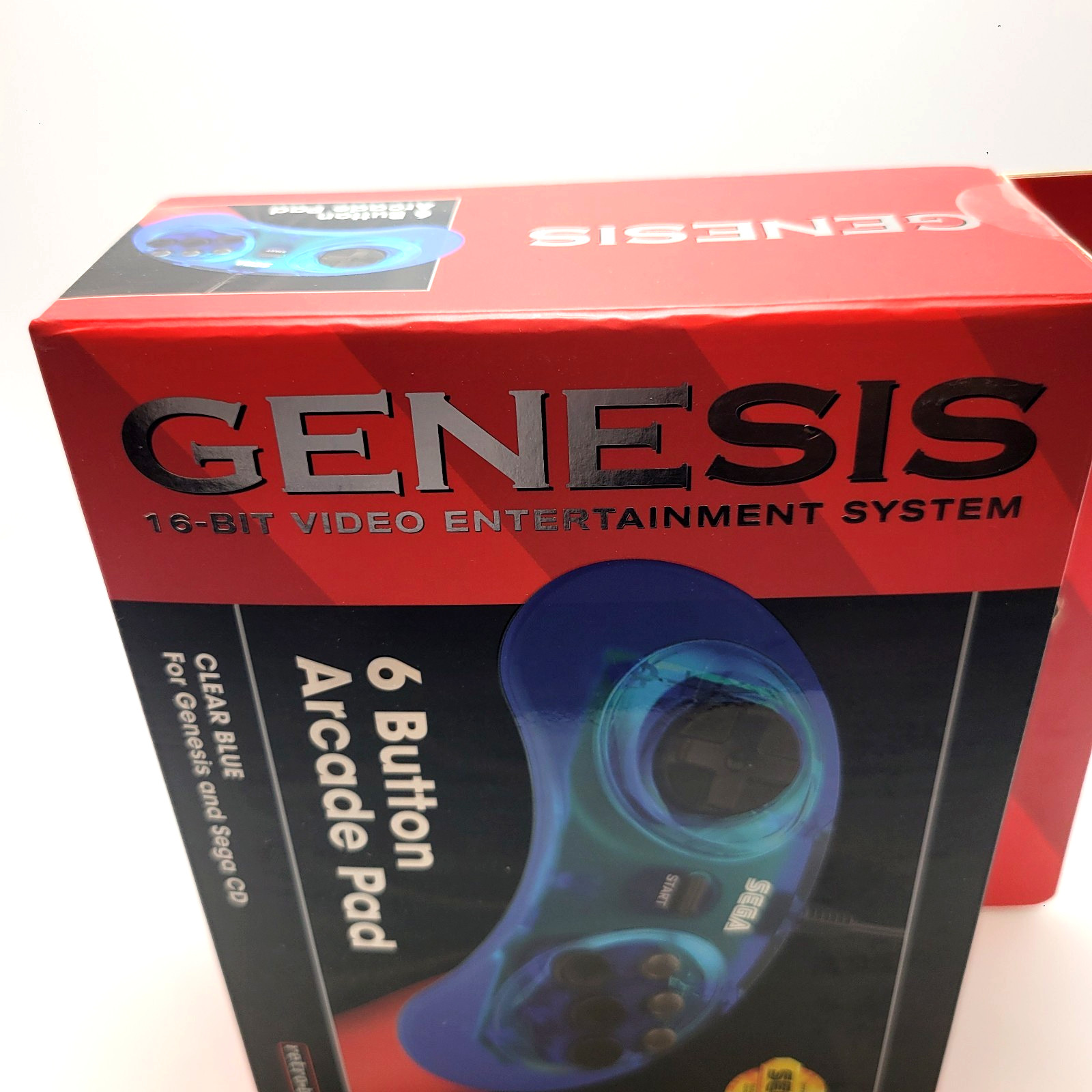 Retro-Bit Official Sega Genesis Controller 6-Button Arcade Pad – Clear Blue