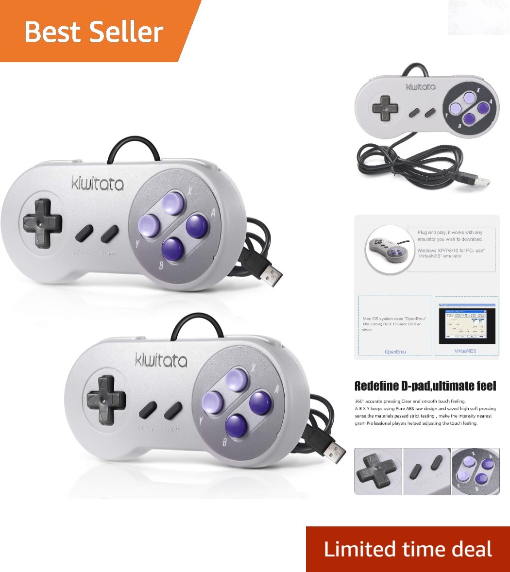 2X SNES USB Controller for PC Mac Raspberry Pi Retro Game Emulator Wired Gamepad