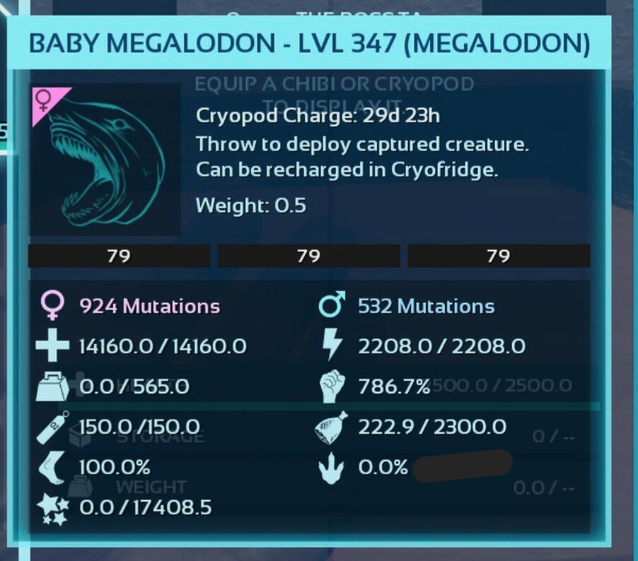 ARK ASCENDED PVE OFICIAL PAIR BABY MEGALODON BLACK ID79 TOP STATUS PC/XBOX/PS5