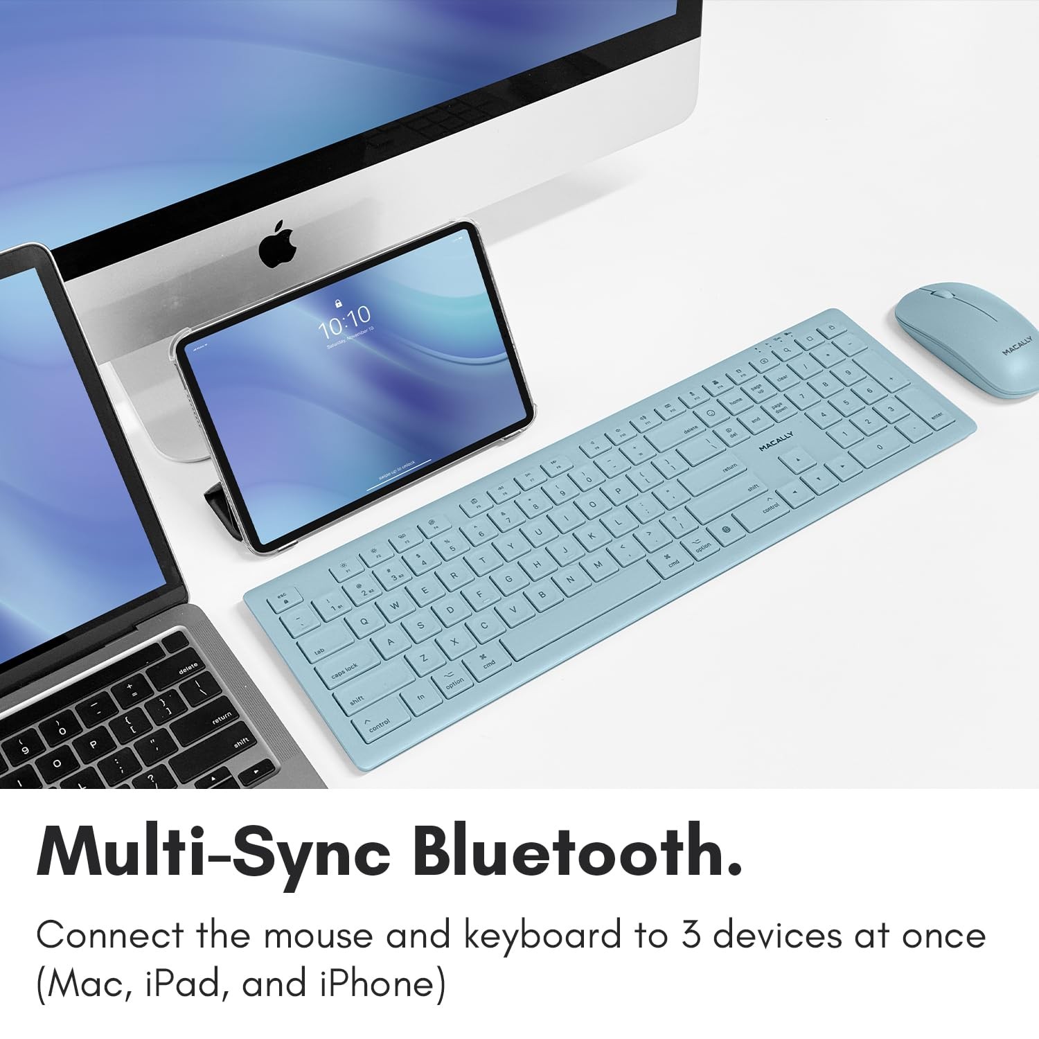 Macally Wireless Keyboard and Mouse Combo for Mac mini/Pro, iMac, Light Blue