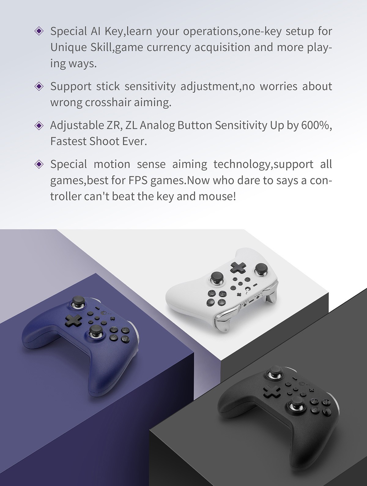 NEW Gulikit Zen Pro Wireless Controller – for Nintendo Switch – White – NS09