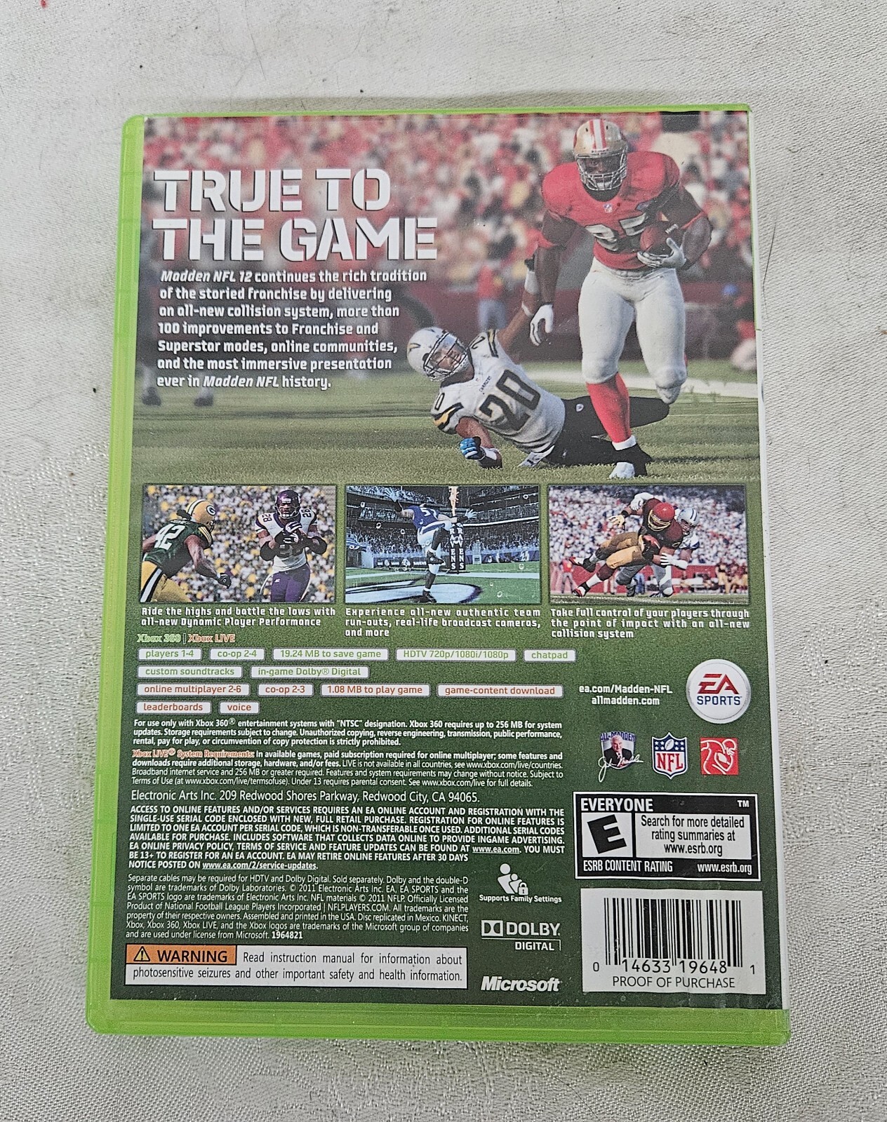 Xbox 360 MADDEN NFL 12 Game DVDROM w Case NO Manual TESTED