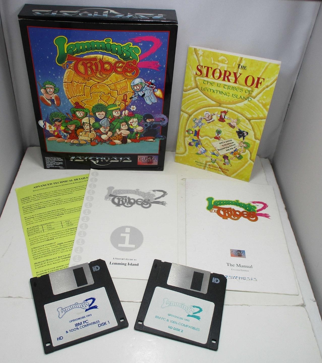 1993 Psygnosis Lemmings 2 “The Tribes” Big Box PC (2) 3.5″ Floppy Disks – Tested