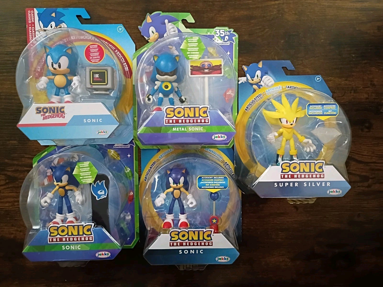 5-PK SONIC the HEDGEHOG 4″ Lot Super Silver Classic Modern Snowboard Metal Jakks