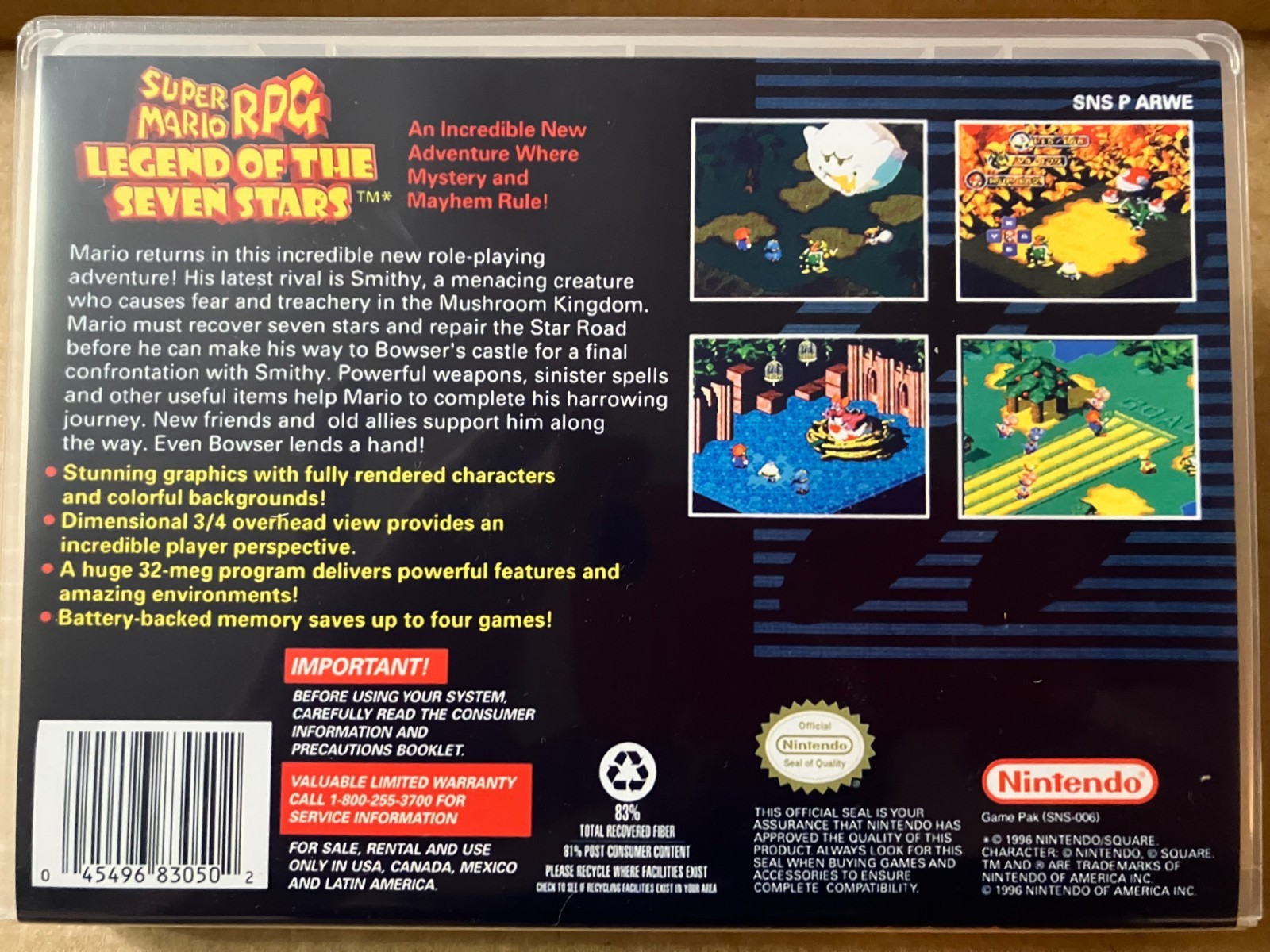 Super Mario RPG (SNES) Game Cartridge & Box | Works, Recently Tested!