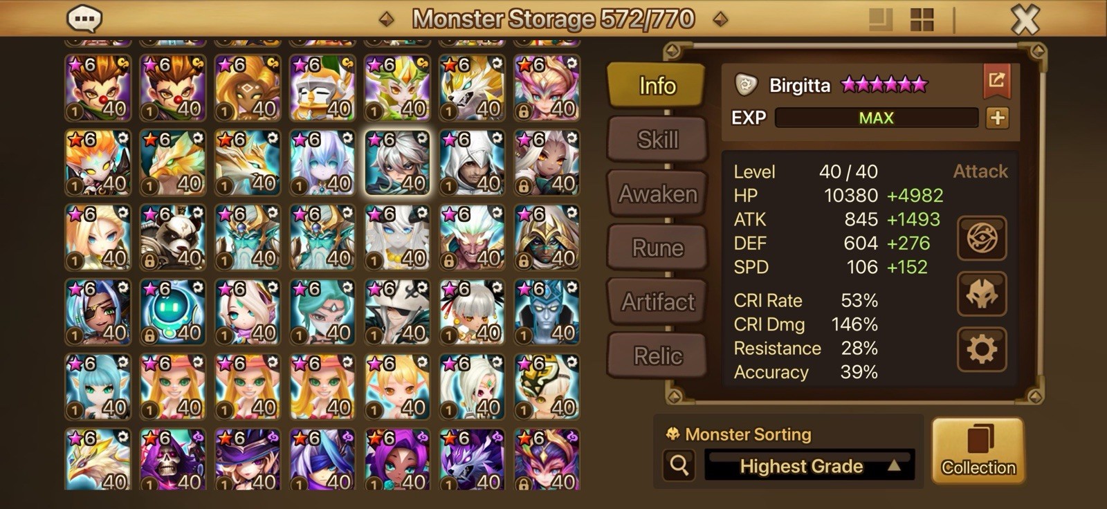 SUMMONERS WAR ENDGAME LD5X6 PONTOSX2 BIRGITTA, NARAHA, TIAN LANG, GROGEN