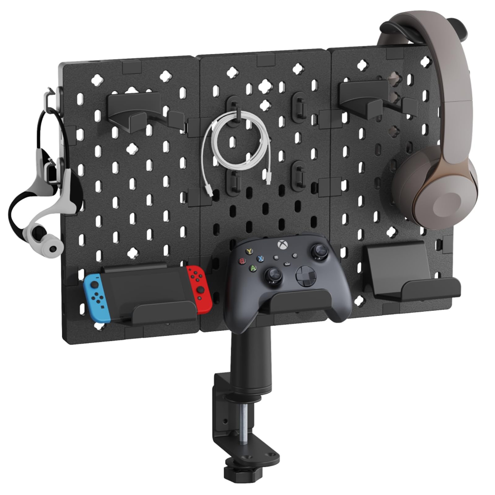 3 PCS Modular Headphone Controller Holder ClampOn Pegboard Black