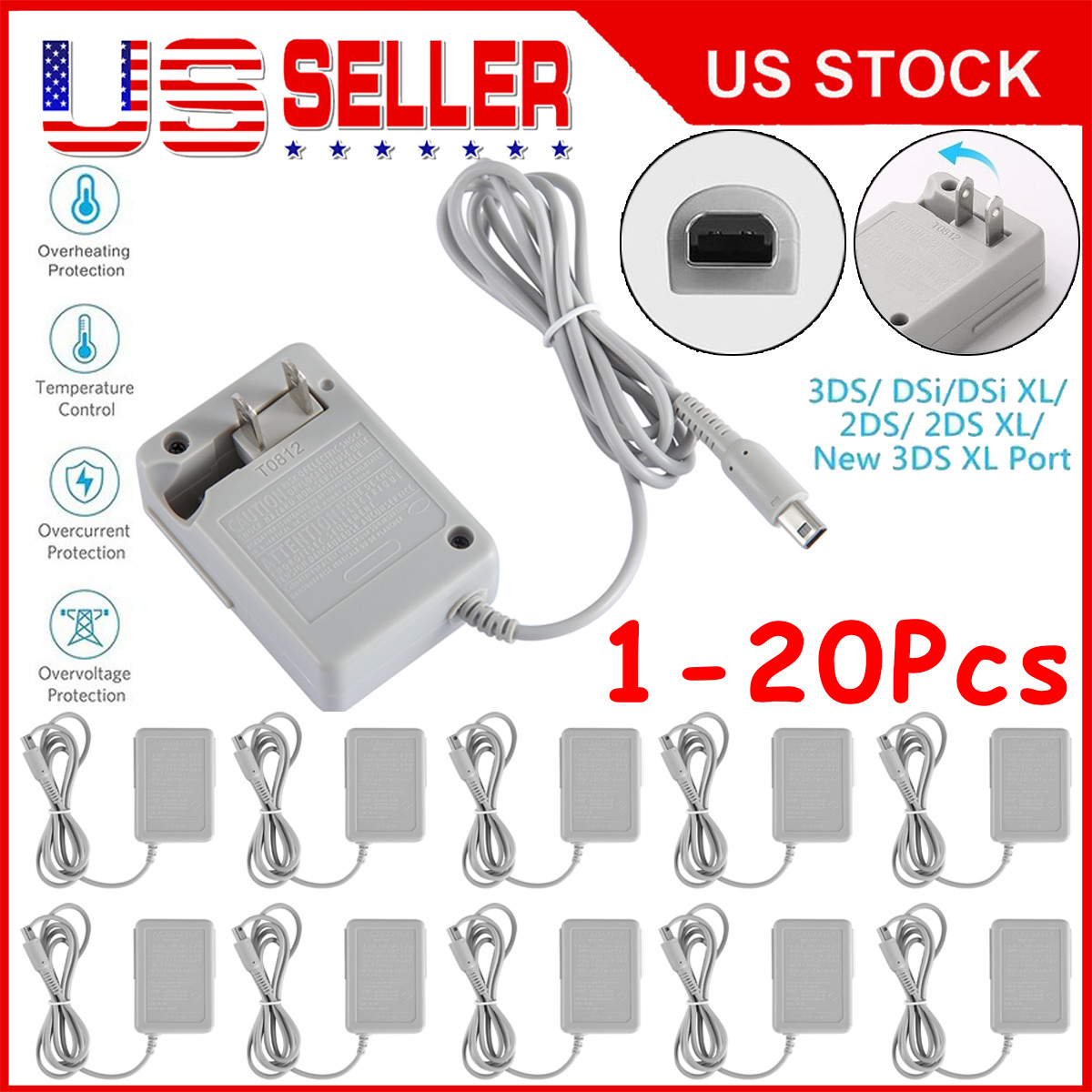 Lot AC Adapter Home Wall Charger Cable for Nintendo DSi/DSi XL/2DS/3DS System US