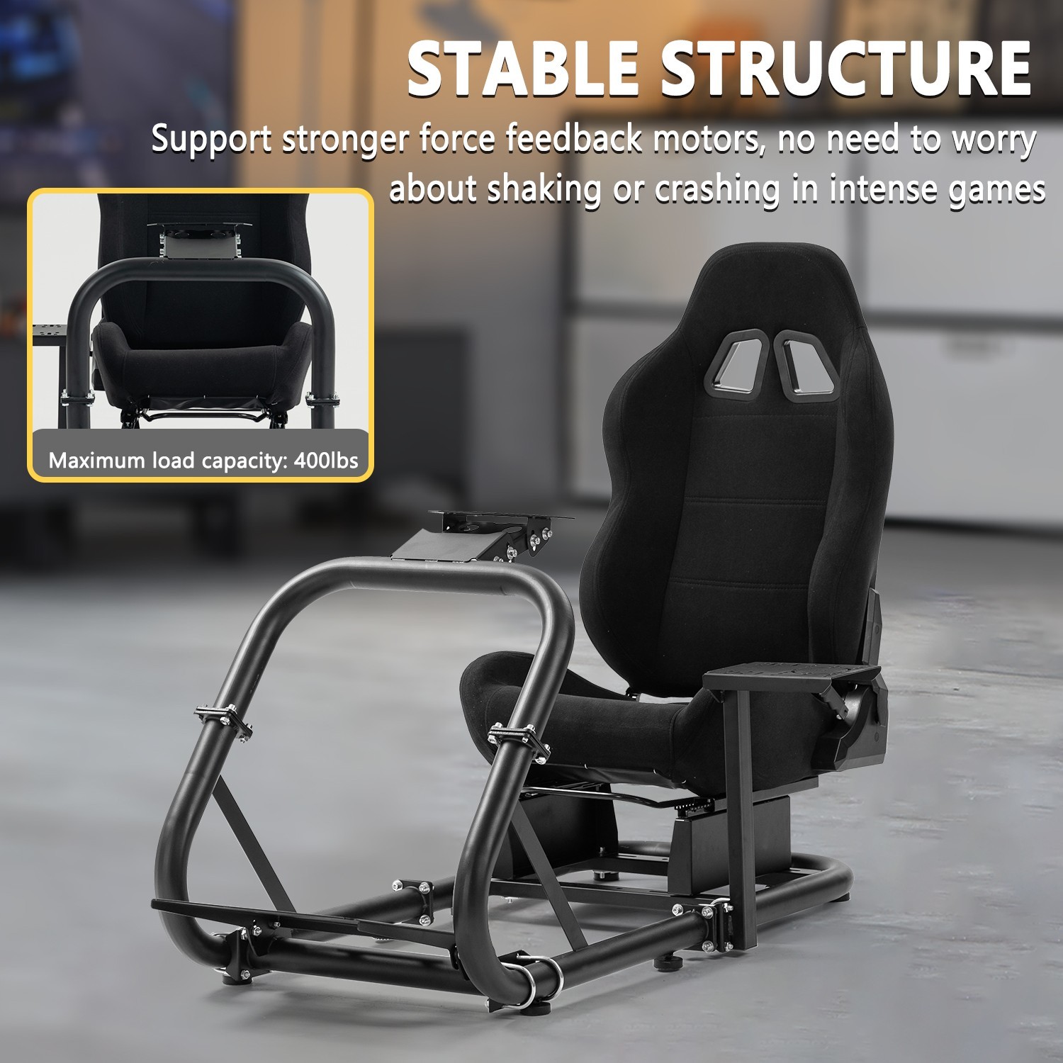 Marada Racing Simulator Cockpit with Black Seat fit Logitech G29 G923 G920 T300