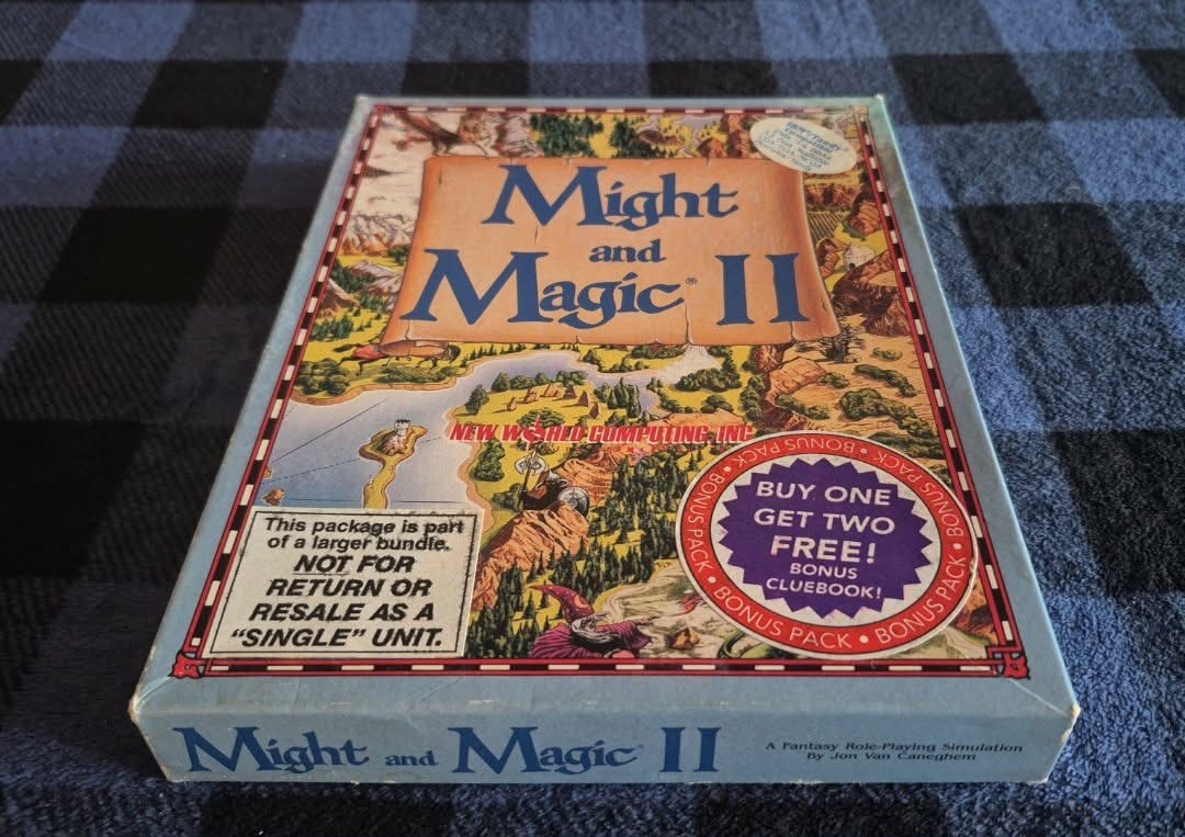 Might and Magic II – IBM PC – 5.25″ Disks/Manual/Map/Cluebook Included