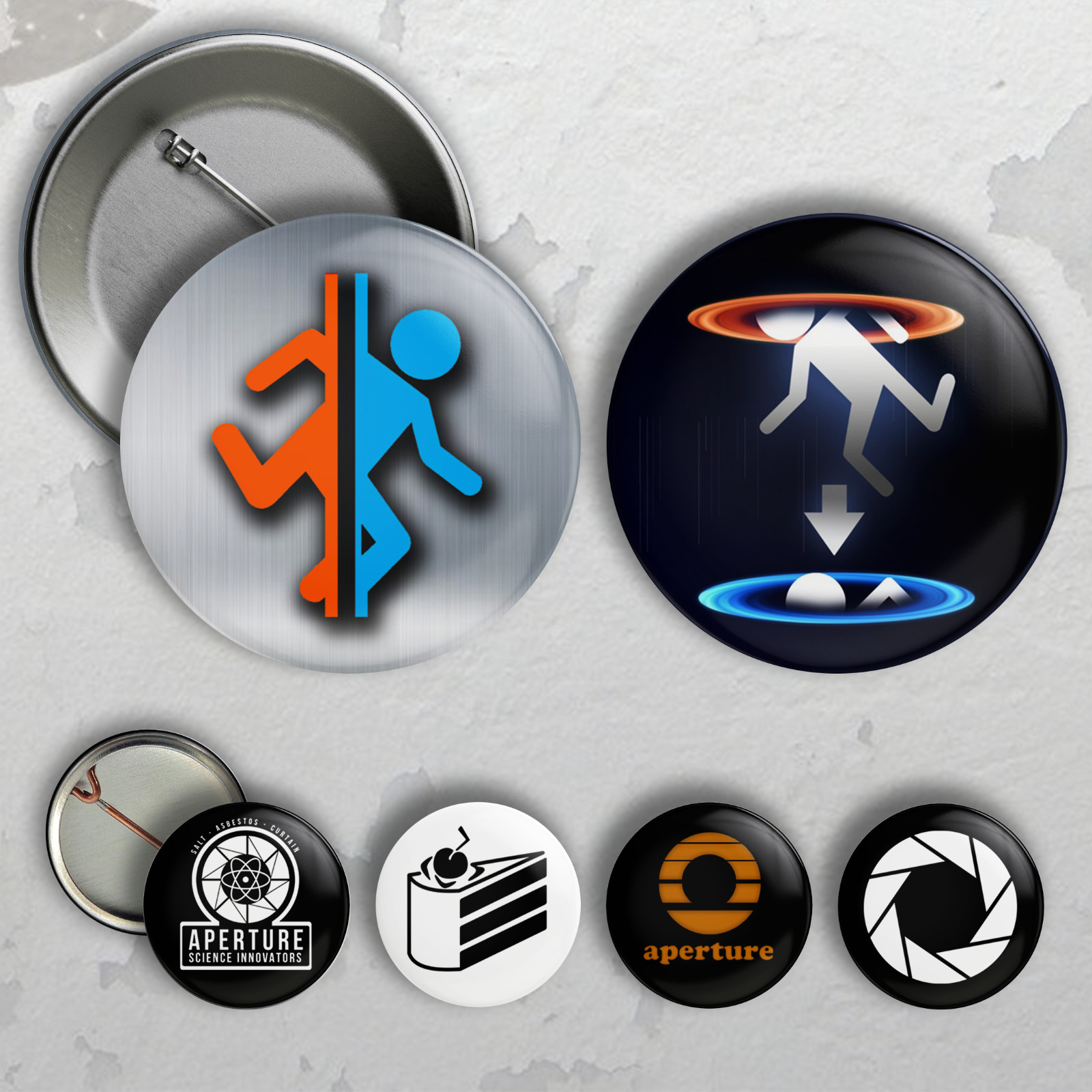 Portal / Aperture Science PIN/BUTTON SET – Portal 2, Cake, Valve Software, Game