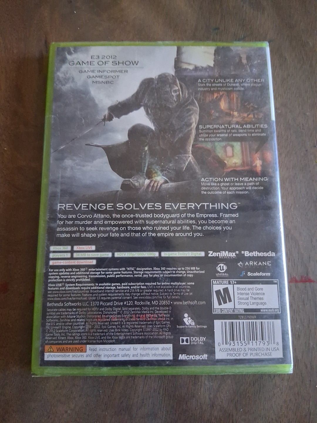 Dishonored (Microsoft Xbox 360, 2012) Complete w/ Manual – Tested Working