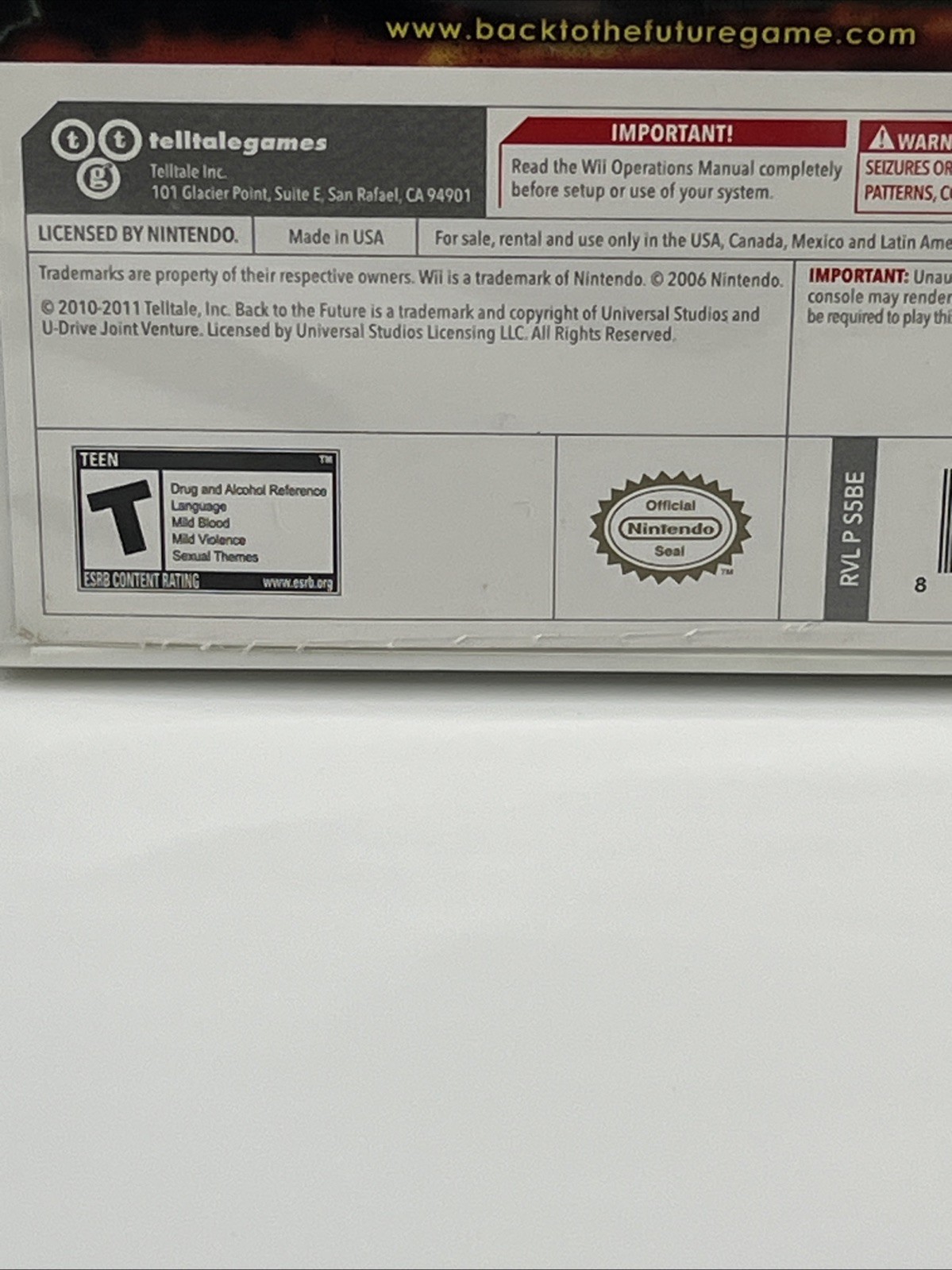 Back To The Future The Game – Nintendo Wii – CIB Complete – Tested – Authentic