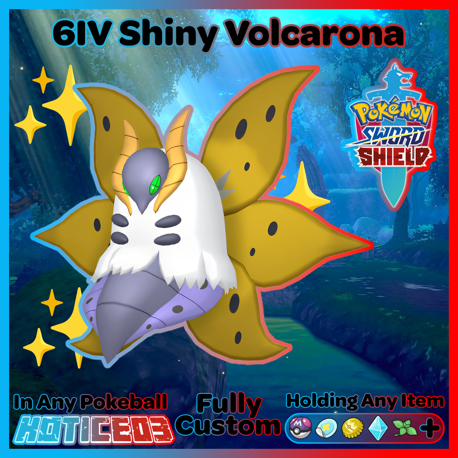 VOLCARONA ✨ Ultra SHINY 6IV ✨ Pokemon SWORD and SHIELD lv100 EVs +MasterBall