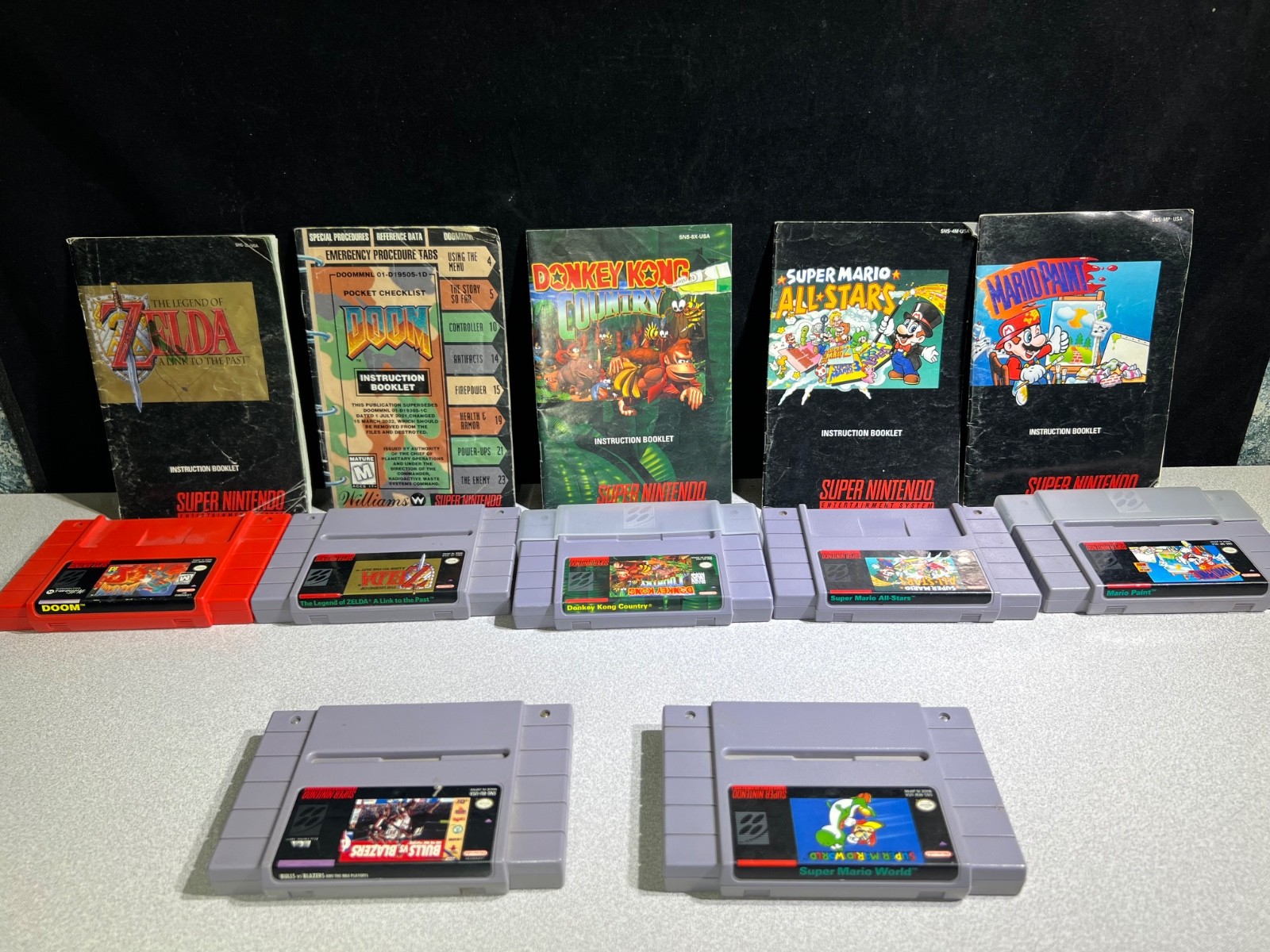 Super NES SNS-001 Console, Controllers, Paint Pad w/Mouse, Game Genie & 7 Games