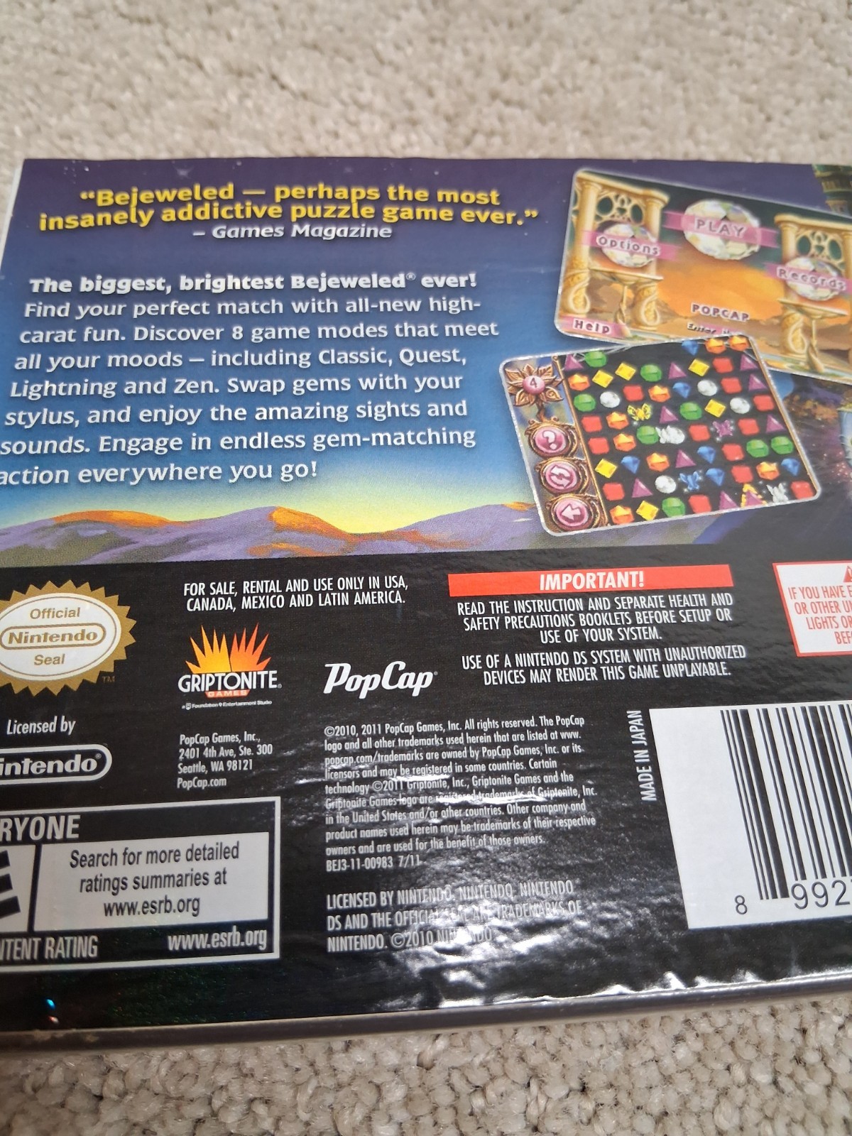 Bejeweled 3 Nintendo DS 2011 Brand New Sealed W/ Cover