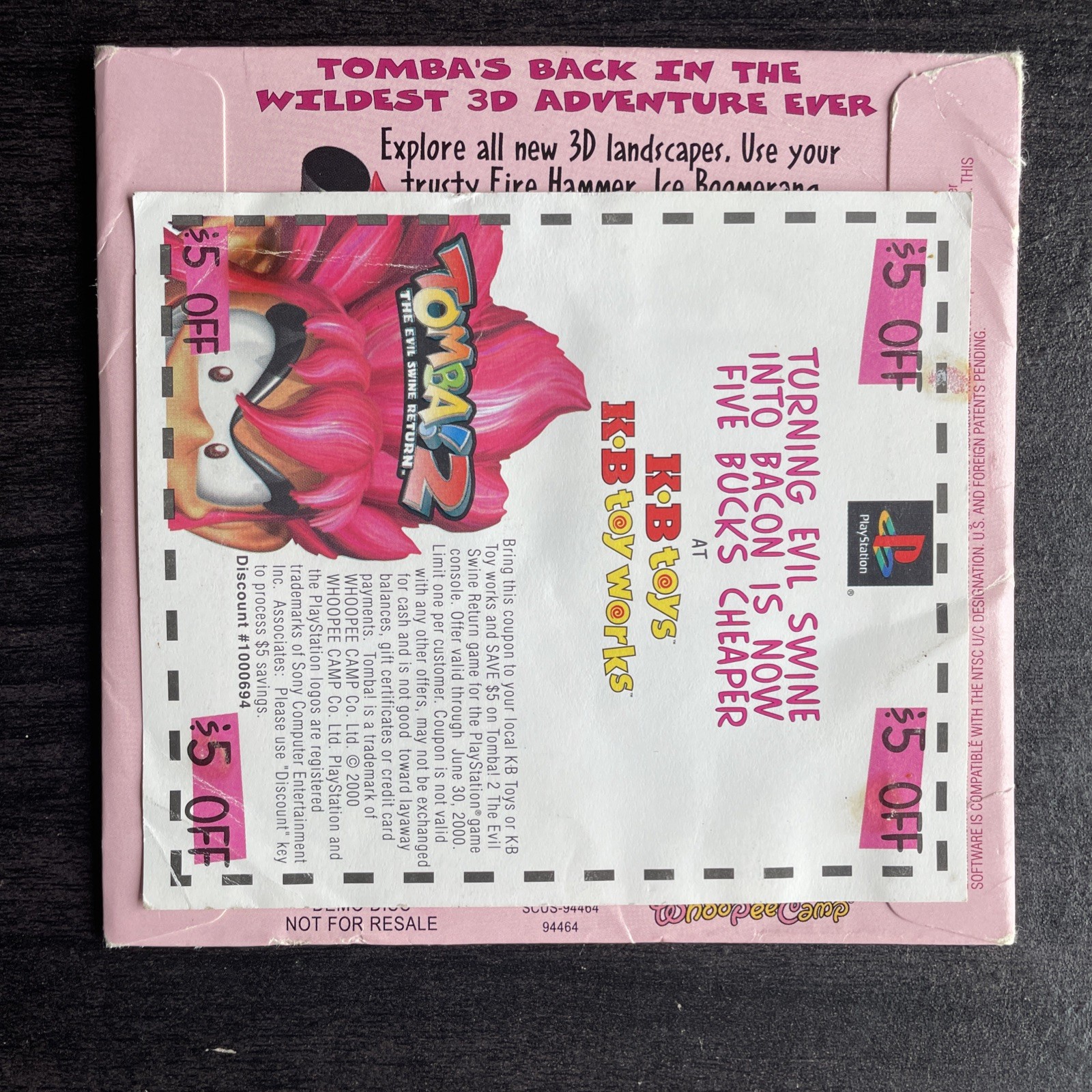 TOMBA! 2 The Evil Swine DEMO Disc Video Game PlayStation 1 PS1 Tested Works VTG