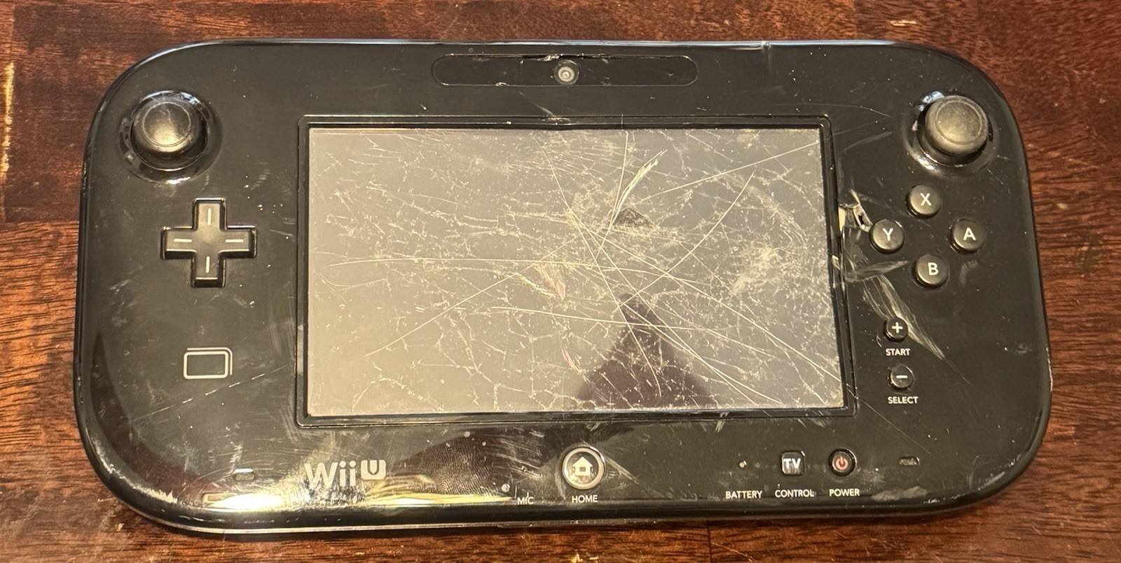 Nintendo Wii U Black Gamepad – Cracked Screen WUP-010 USA – For Parts Repair