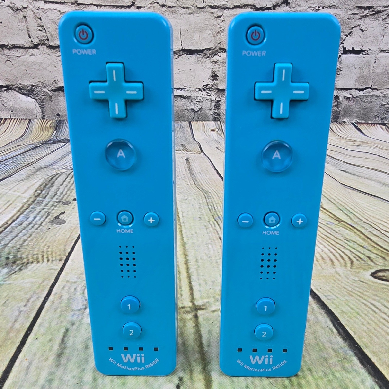 Nintendo Wii Remote Plus Controller RVL-036 Cyan Blue MotionPlus Bundle Set of 2