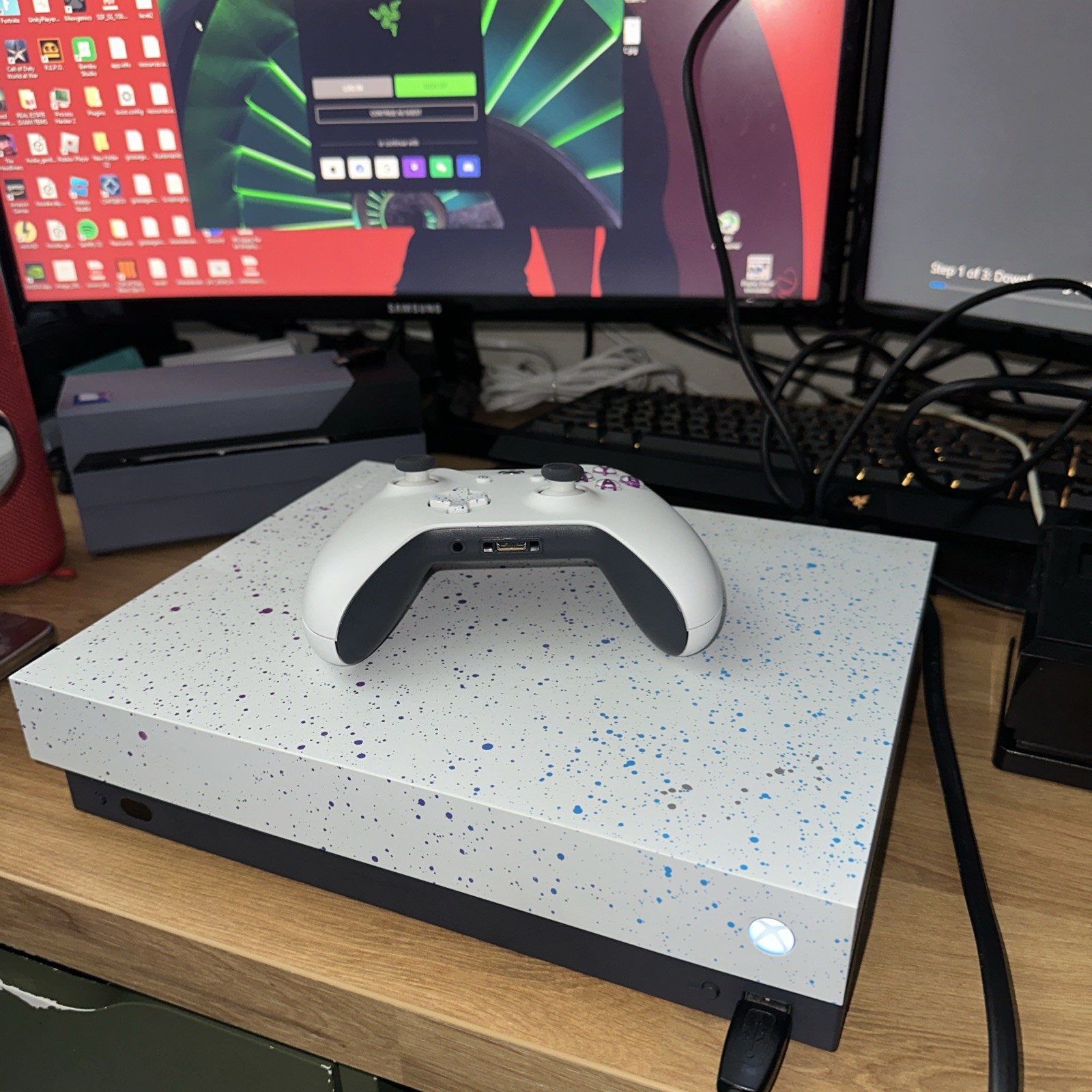 Microsoft Xbox One X 1TB Hyperspace Edition White Purple Splatter w/ Controller