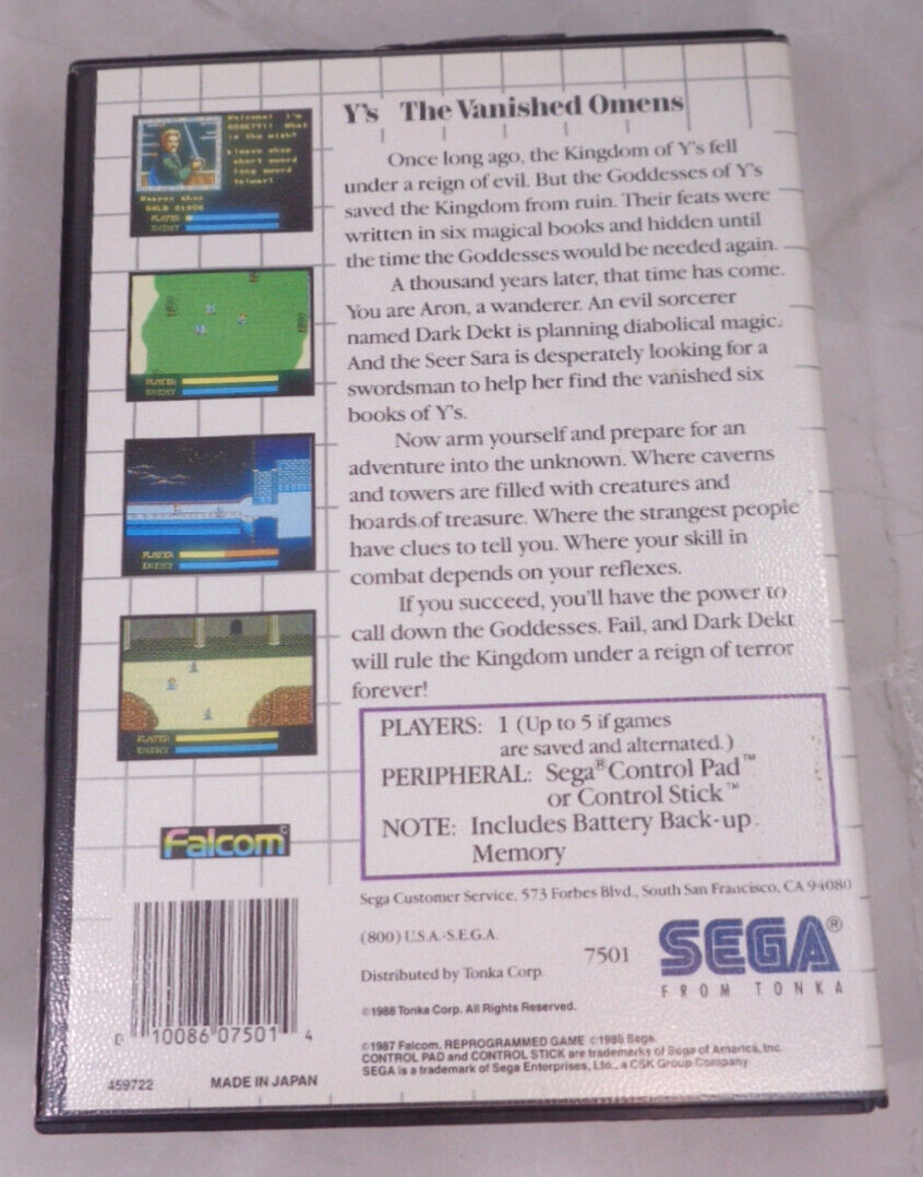 Ys: The Vanished Omens SMS (Sega Master System, 1988) TESTED, WORKING