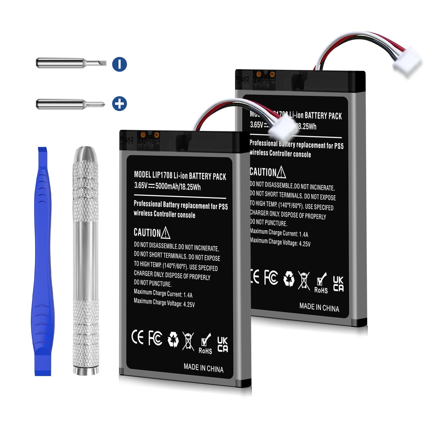 Quzmo 2 Pack 5000mAh PS5 Controller Battery, Upgrade High Capacity LIP1708 Ba…