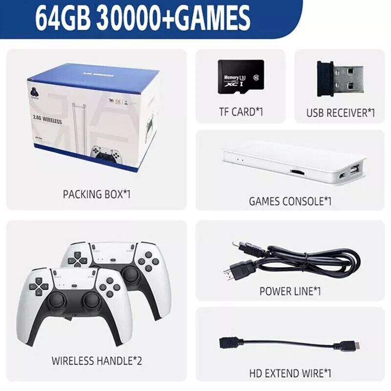 M15 Video Game Console 30000+ Games TV Stick 64GB HDMI 2 Wireless Controller ACK