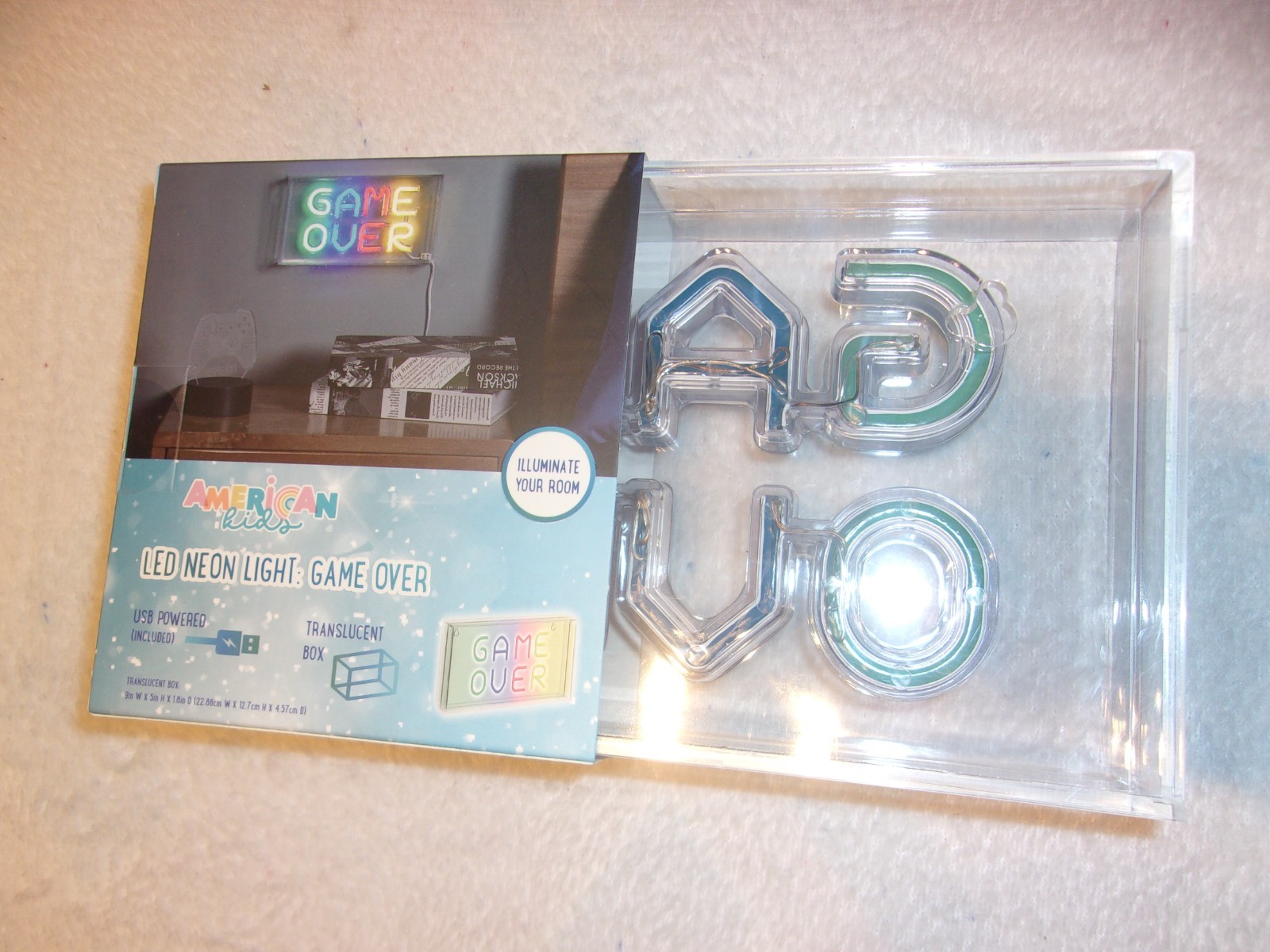 “GAME OVER” LED Neon Light / Clear Translucent Box USB Powered 9″x 5″x 1.8″ New