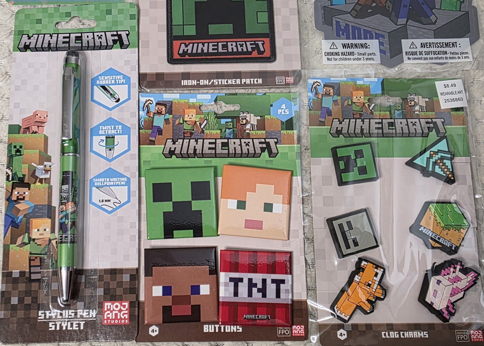 Minecraft HUGE NEW LOT 10pc Pins Stylus Pen Creeper Pen Stickers Iron-On Patch