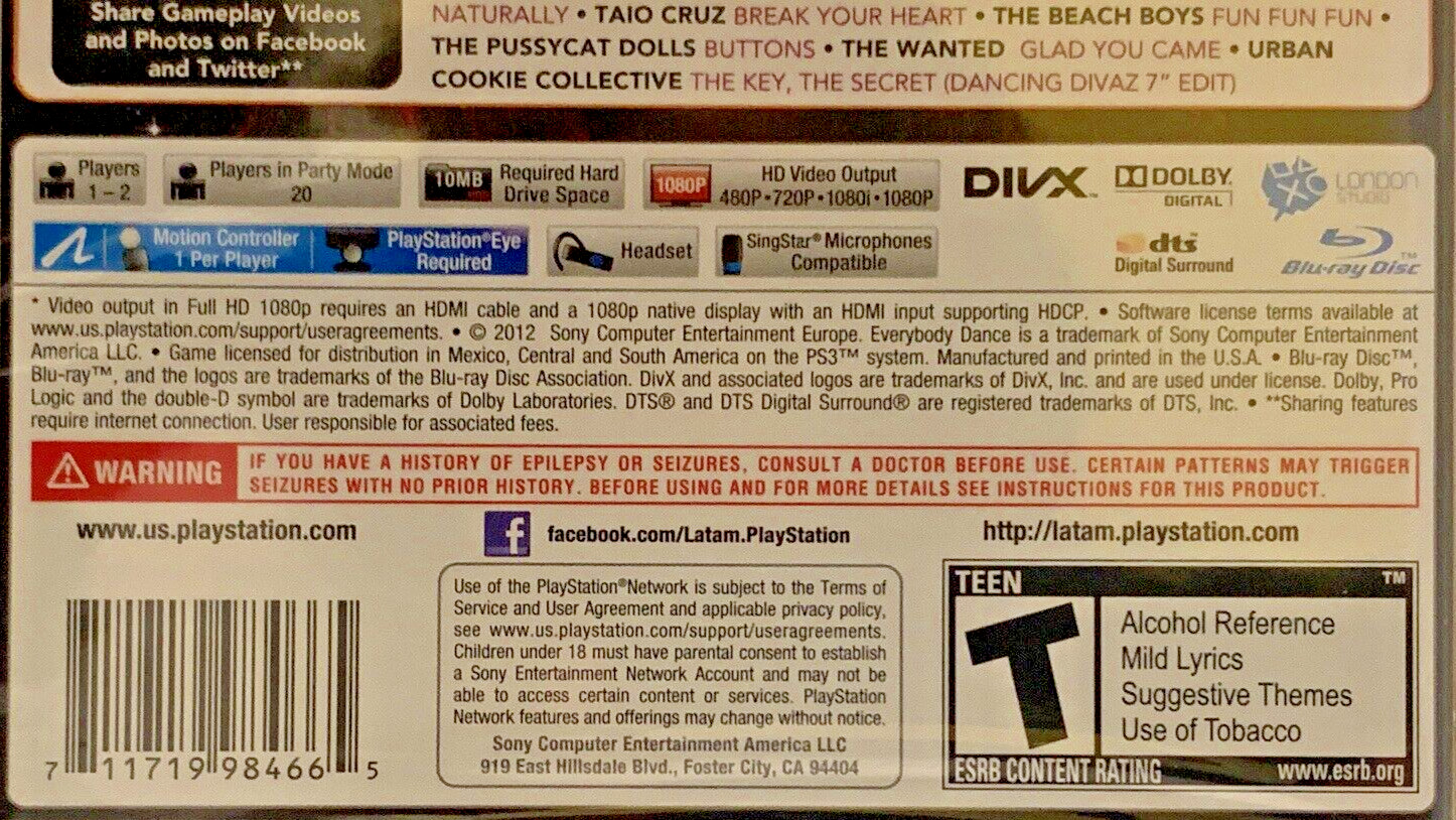 Sony PS3 Everybody Dance 2 Game 2012 Sealed