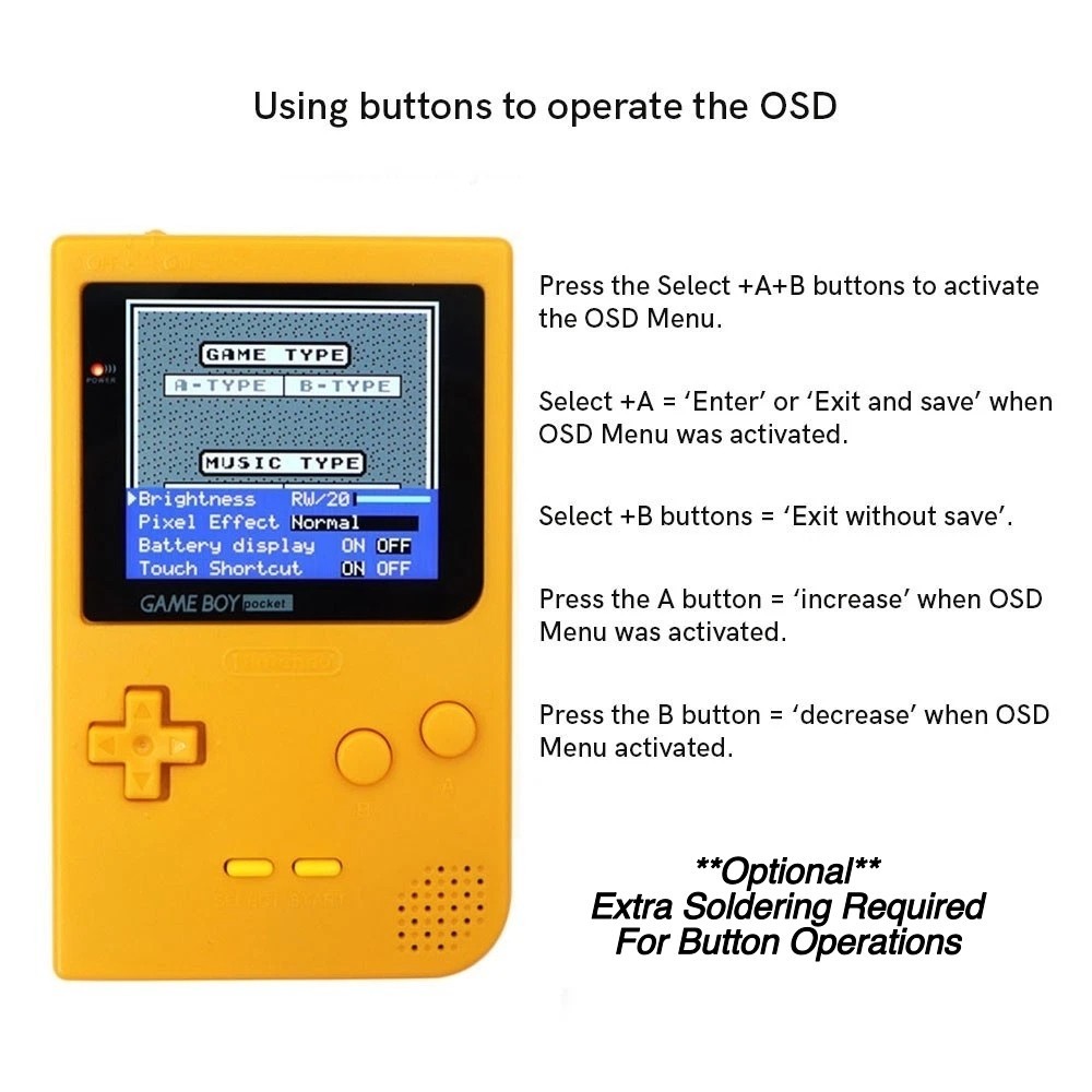 Game Boy Pocket Laminated 2.8″ IPS Kit + Shell & USB-C LiPo Battery Gameboy GBP