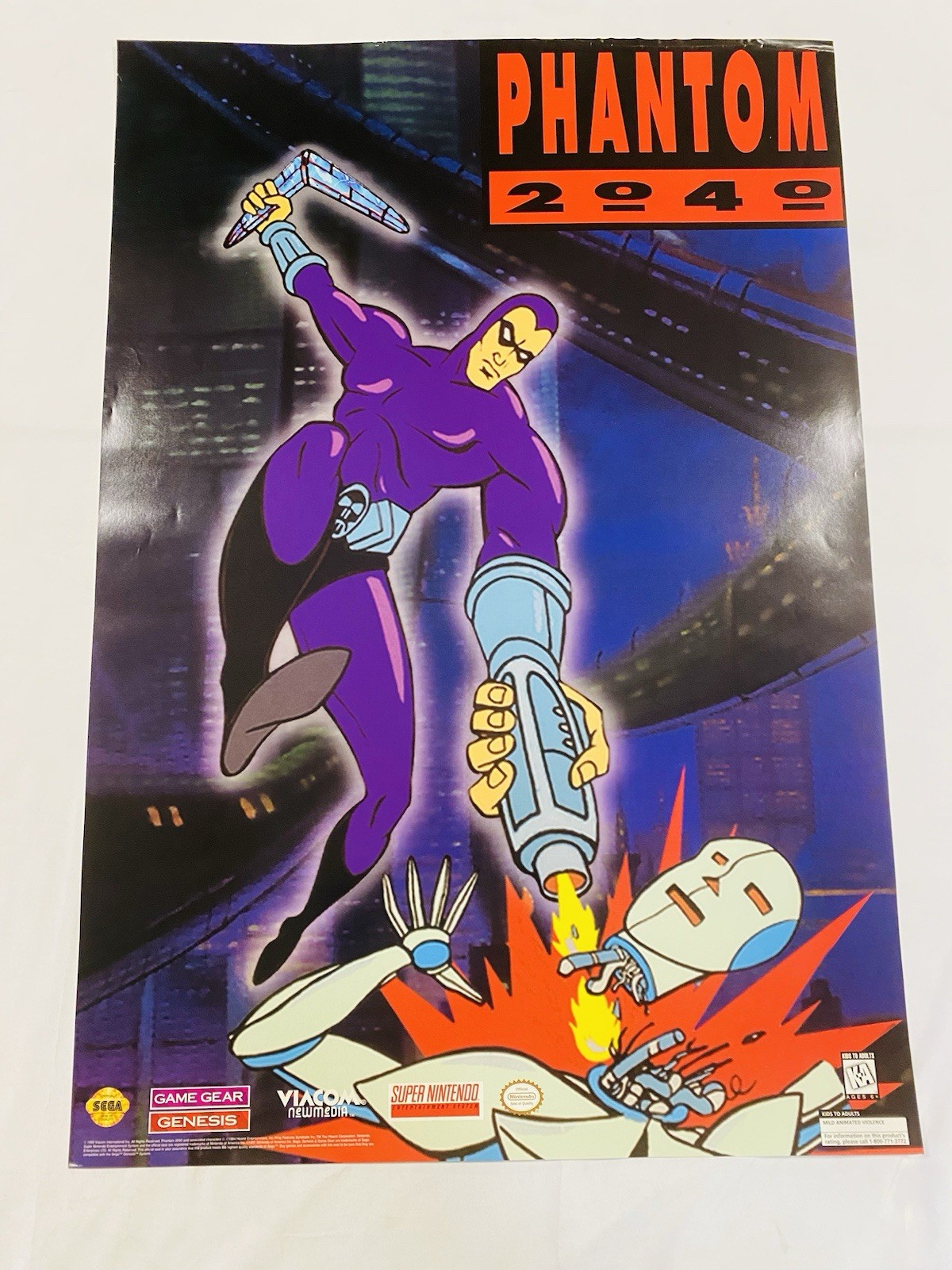 RARE 1995 PHANTOM 2040 ORIGINAL ROLLED 26×38” STORE PROMO POSTER SNES SEGA