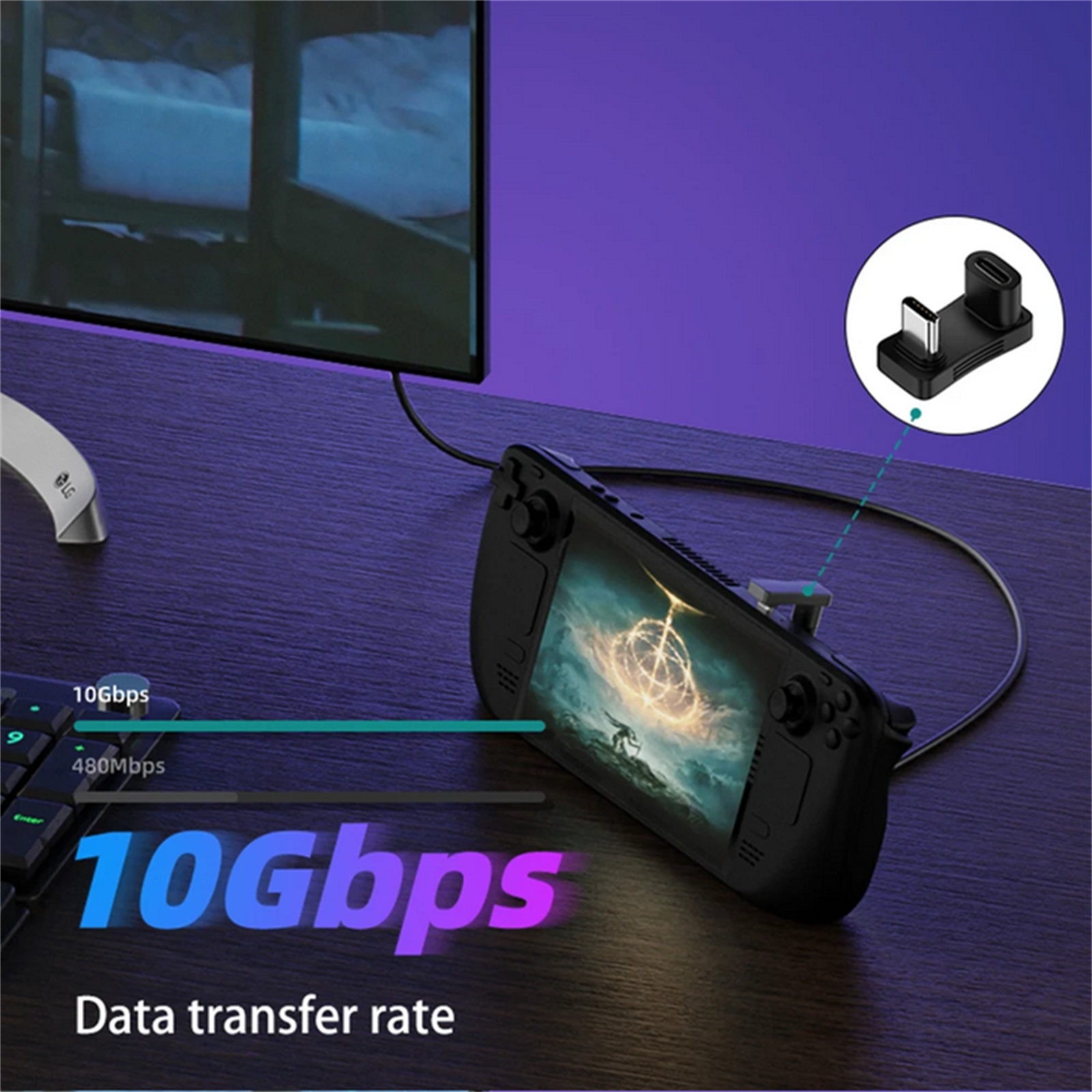2 In 1 Extension Connector Type-C USB C Male To Female Adapter For Steam Deck