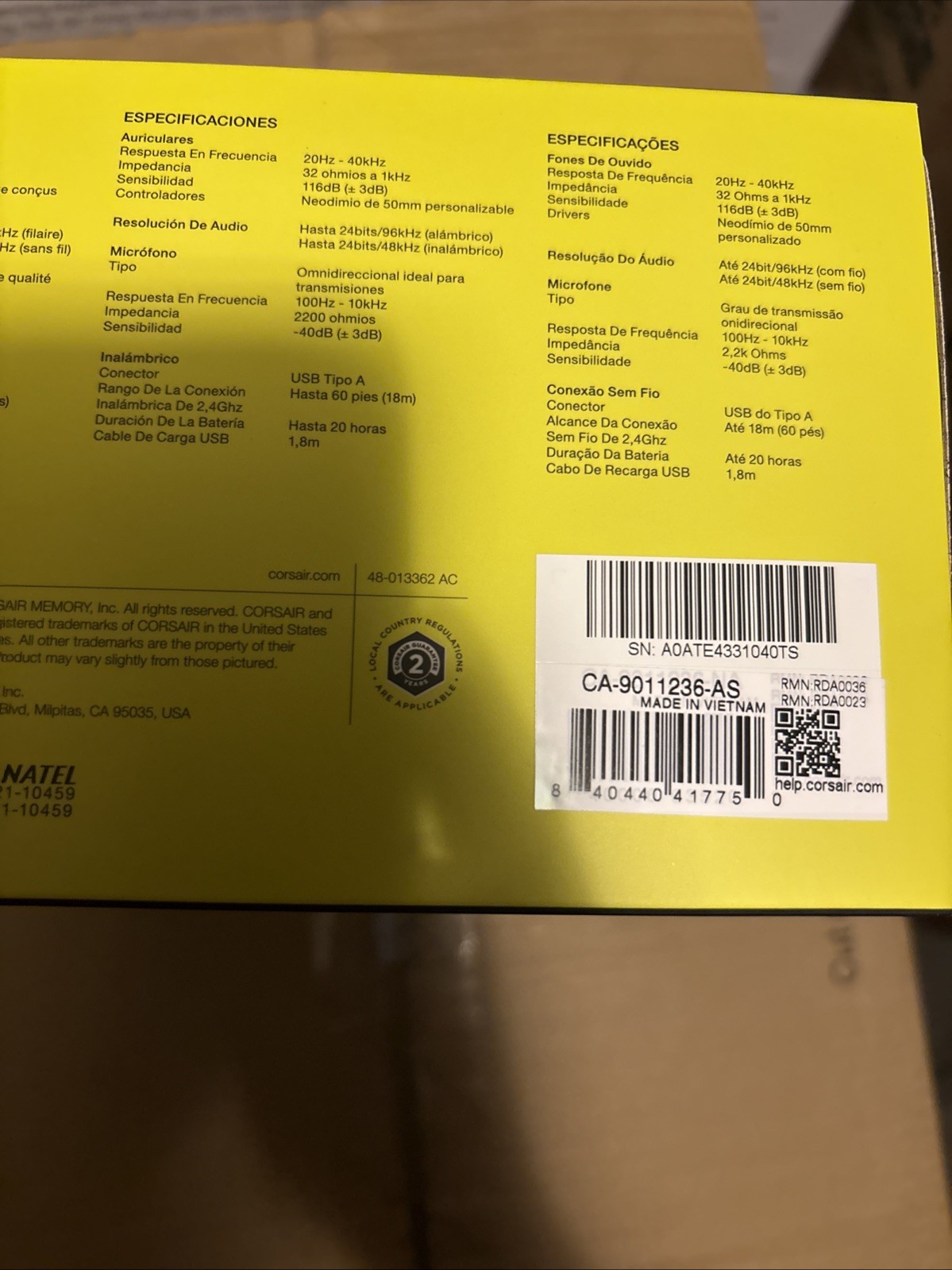 Corsair HS80 RGB Wireless Gaming Headset White Surround Sound RGB Lighting