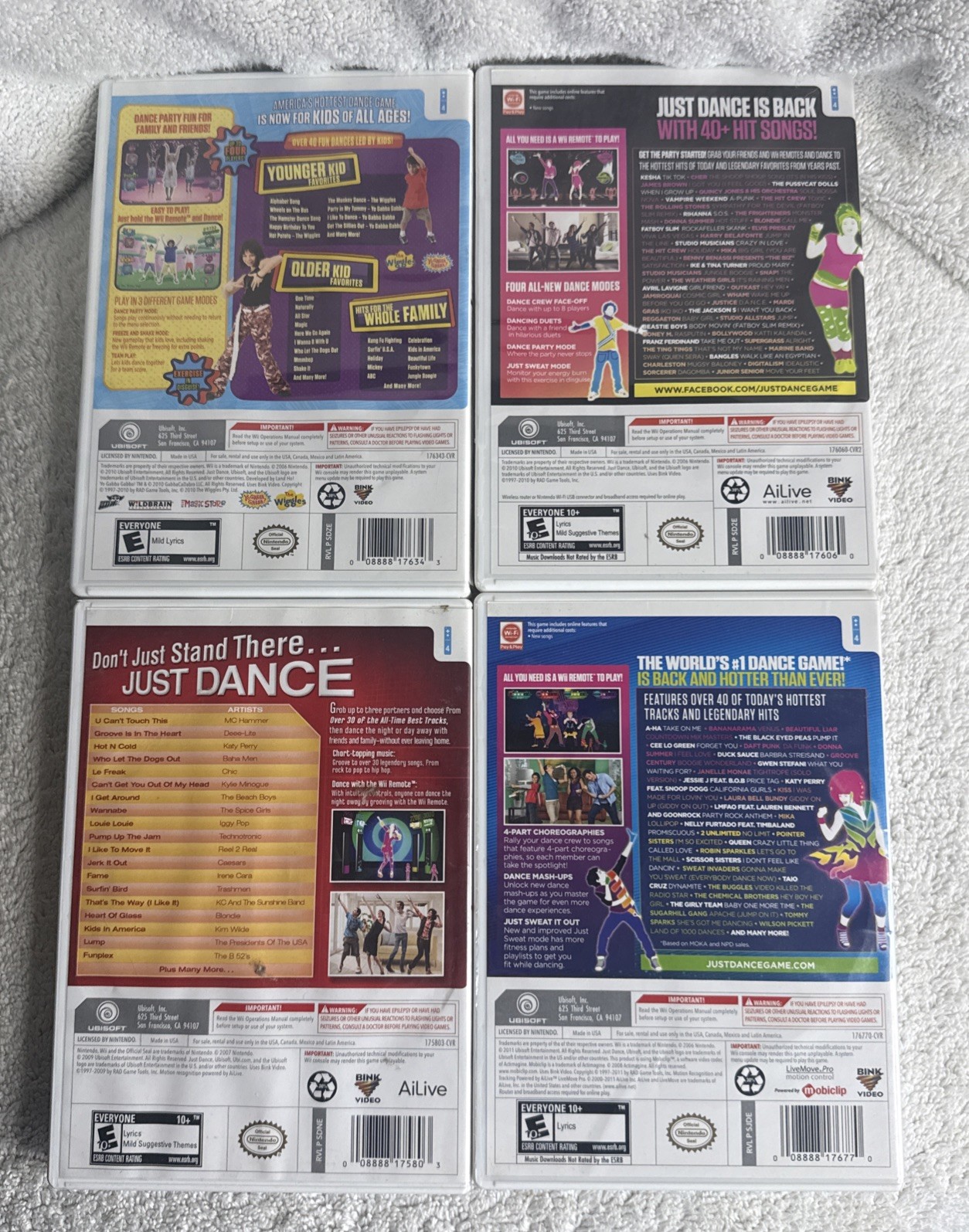 Just Dance 1, 2, 3 & Just Dance Kids (Nintendo Wii Lot Of 4 Games), CIB