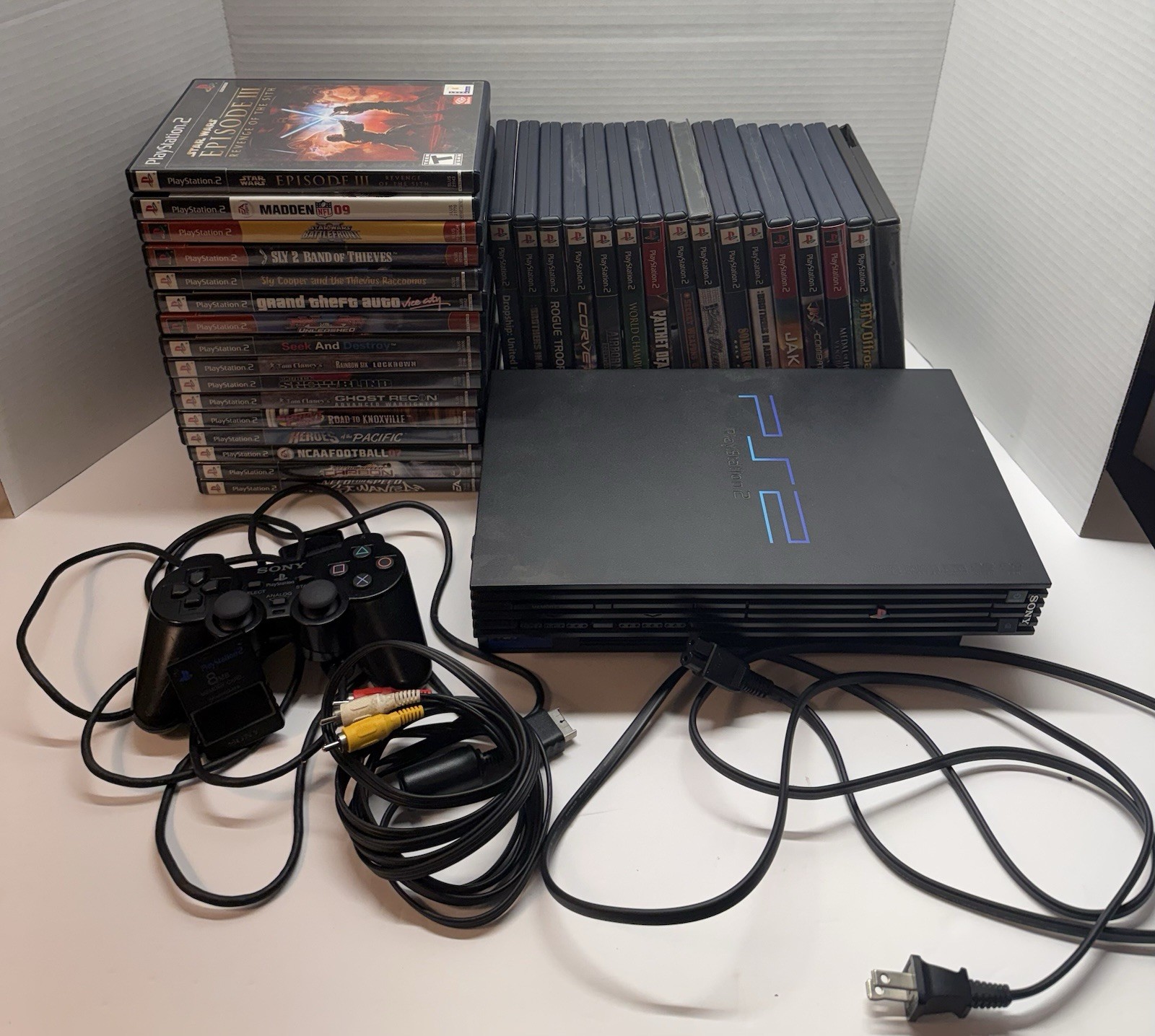 Sony PlayStation 2 PS2 Console Bundle w/ 32 Games Controller Memory Card OEM