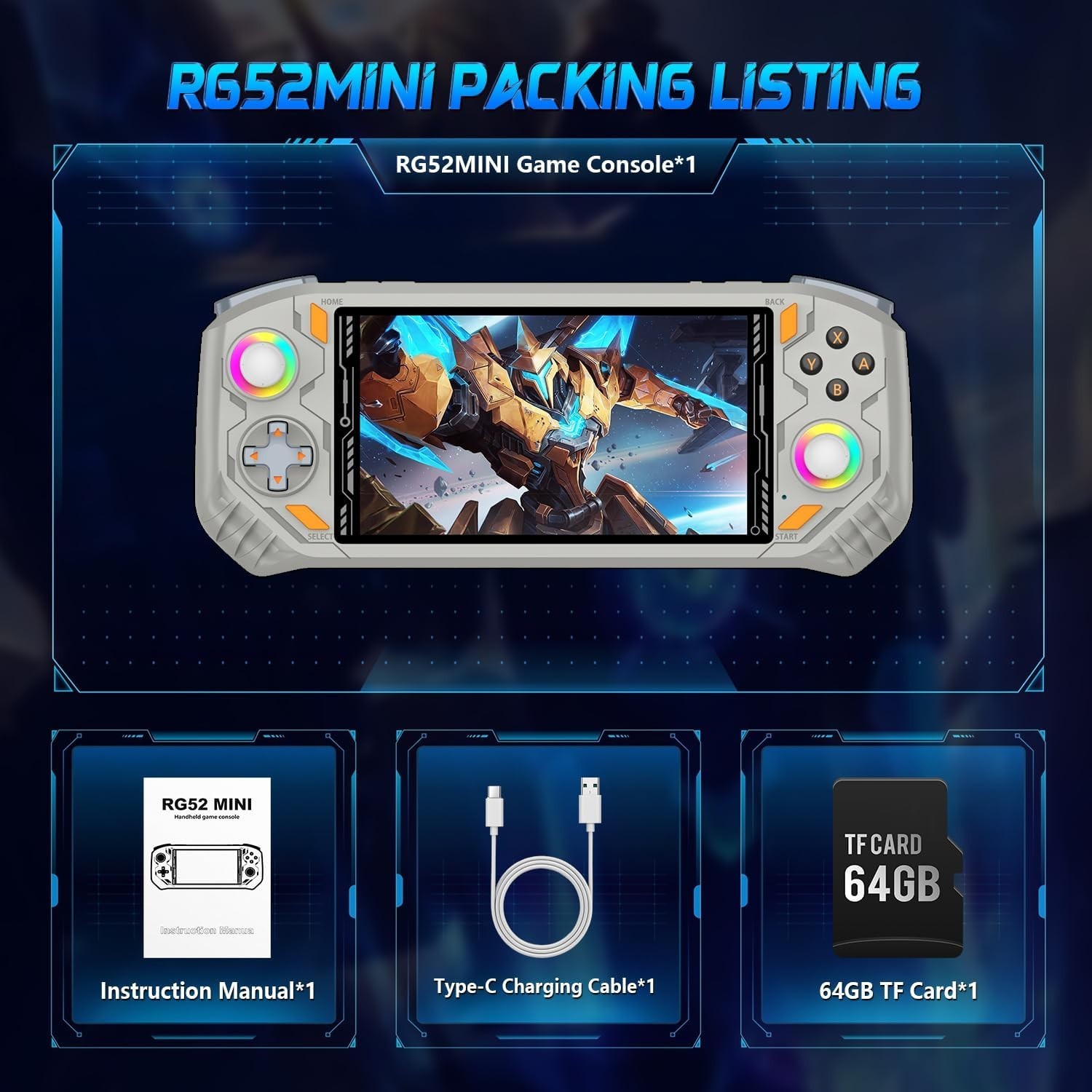 RG52MINI Retro Handheld Gaming Device – 5.5″ IPS Screen, 5000mAh Battery, 64GB